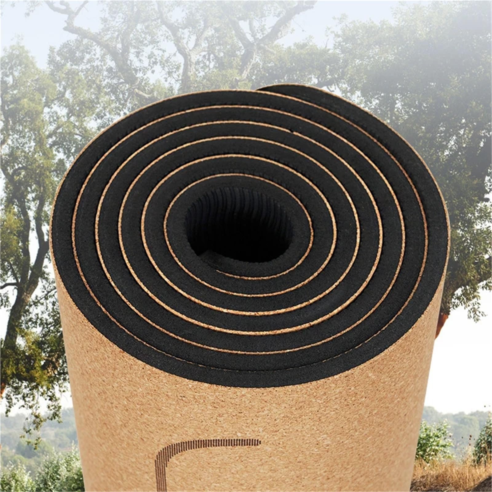 Esterilla Yoga Estera de yoga corcho TPE con línea posición, almohadilla antideslizante, ejercicio, tamaño 183 cm x 68