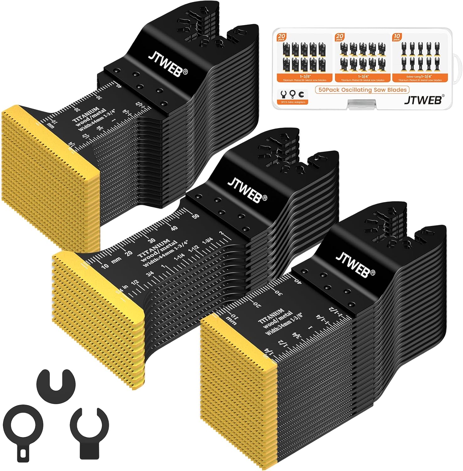 JTWEB 50PCS Titanium Oscillating Multitool Blades, Oscillating Tool Blades for Metal Nails Oscillating Saw Blades Metal Cutting, Multi Tool Blades Kits Wood Plastic for Milwaukee Rockwell Ryobi
