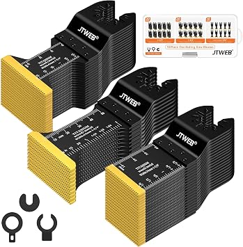 JTWEB 50PCS Titanium Oscillating Multitool Blades, Oscillating Tool Blades for Metal Nails Oscillating Saw Blades Metal Cutting, Multi Tool Blades Kits Wood Plastic for Milwaukee Rockwell Ryobi
