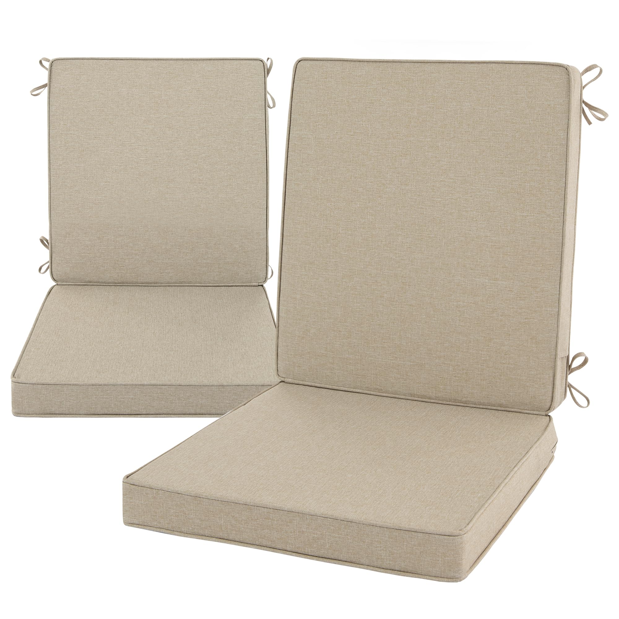 outdoor chair cushions, water-resistant & fade-resistant, patio furniture lawn dining chair seat replacement with mid back, ties zipper, removable cover, 18 x 16.5 inch, set of 2, natural