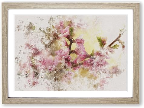 Cherry Blossom Flowers Watercolour Framed Print | A2 Oak Framed Wall Art | Ready to Hang | Modern Floral Picture | Living Room Bedroom Lounge Office