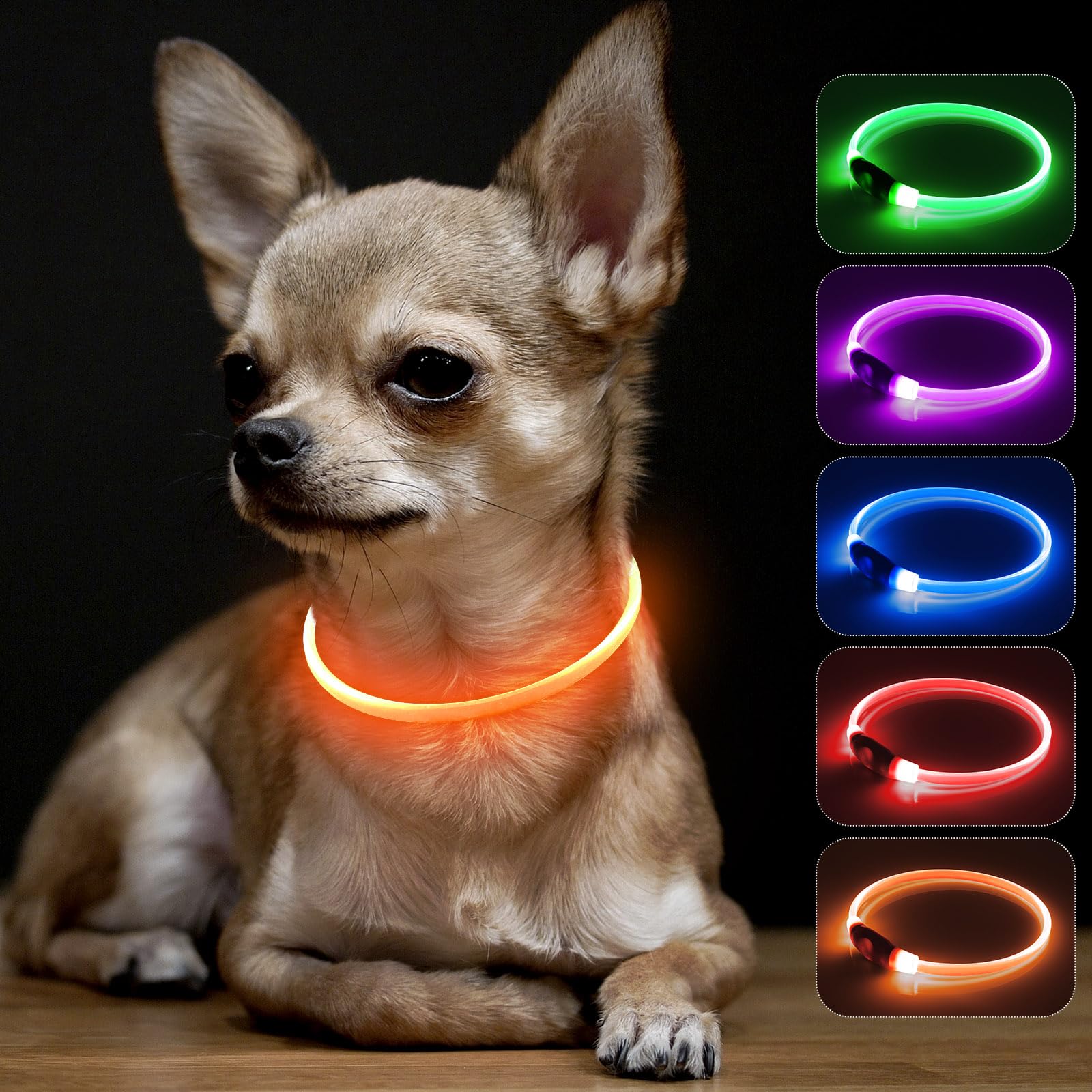 BSEENLight Up Dog Collars - Rechargeable LED Puppy Collar, Glowing Pet Collar, TPU Cuttable Dog Lighted Collar for Small Medium Large Dogs (XS- Orange(40cm))