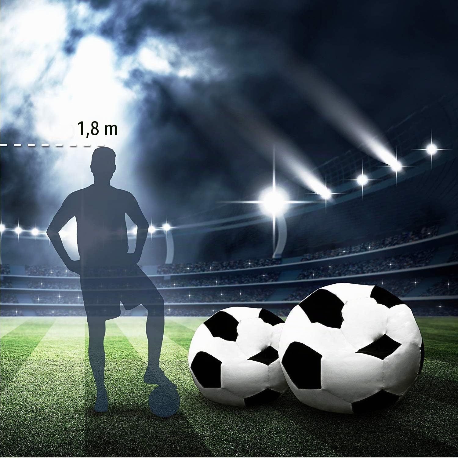 Lumaland Beanbag Puff Pelota de Fútbol - Sofa Grande Adulto, Infantil & Gamer para Comodidad Total - Sillón de Relax con Costuras Reforzadas y Relleno de Perlas EPS - 110x110x60 cm / 300 lt