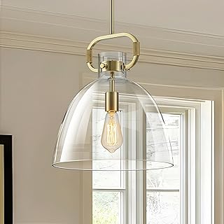 14'' Large Pendant Lights Kitchen Island, 1-Light Modern Brass Gold Pendant Lighting with Glass