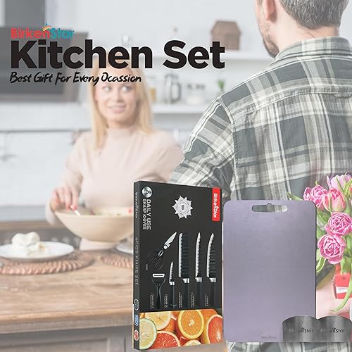 Miniatura 7 de Tabla de cortar de titanio, juego de cuchillos de cocina y 2 protectores de dedos, juego de 9 piezas, tabla de cortar para cocina, juegos de