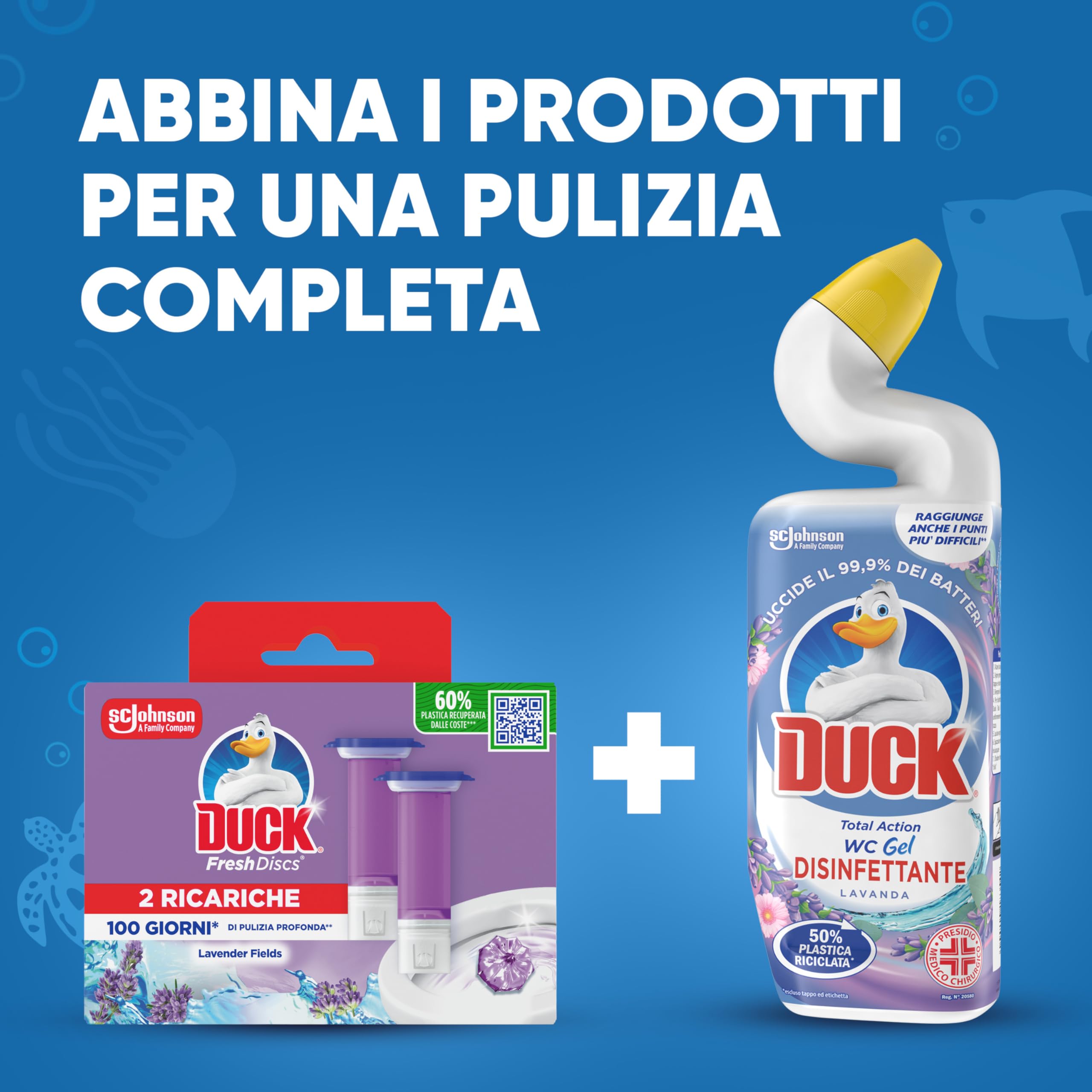 Duck Fresh Discs - Dischi Gel Igienizzanti WC, Fragranza Lavanda- Formato Scorta da 10 Ricariche e 60 Dischetti