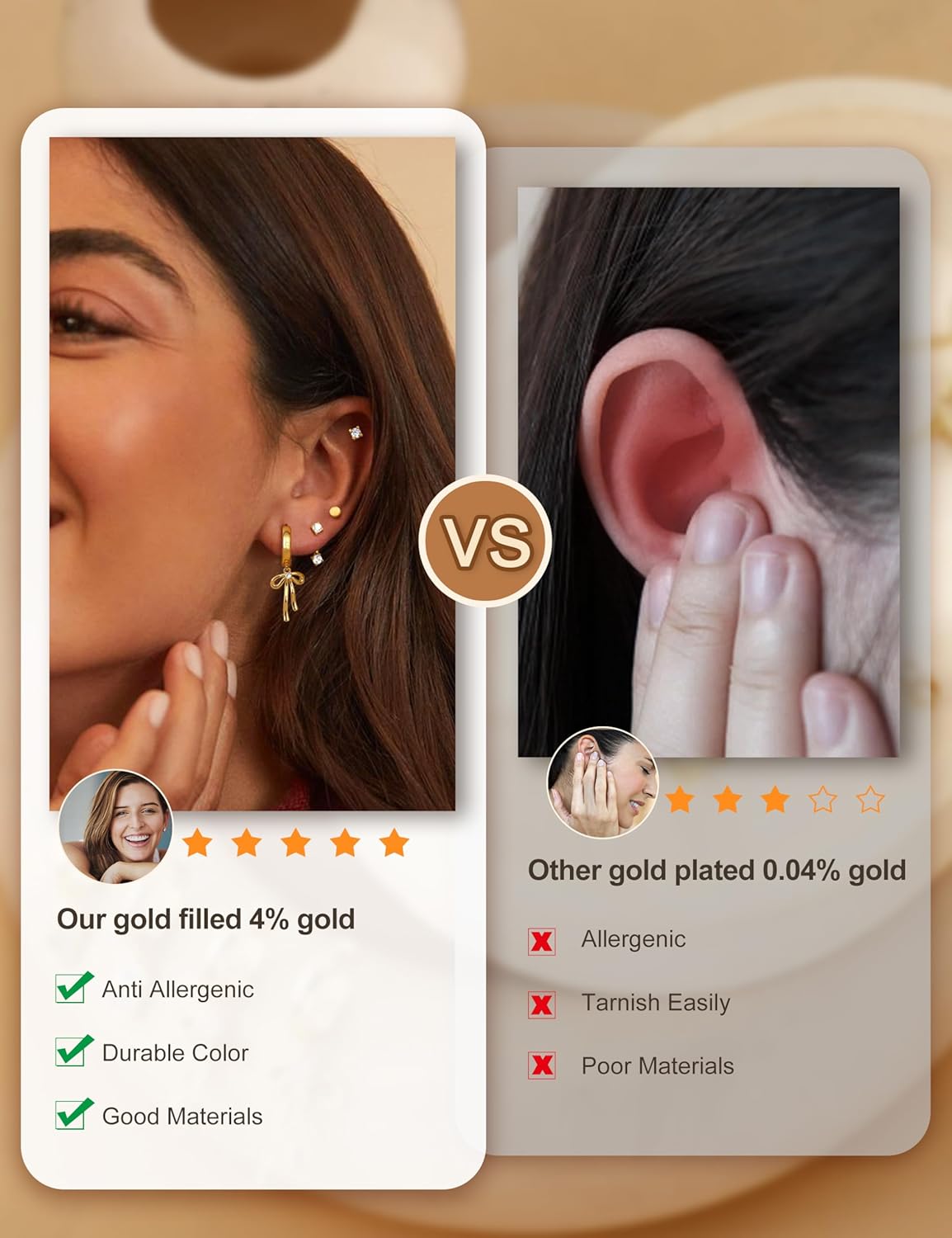 ORAZIO Small Hoop Stud Earrings Stacks for Women 14K Gold Plated Silver Huggie Hoops Cartilage Hypoallergenic Chain Cute Dangle Earrings Set for Multiple Piercings Jewelry - Image 8