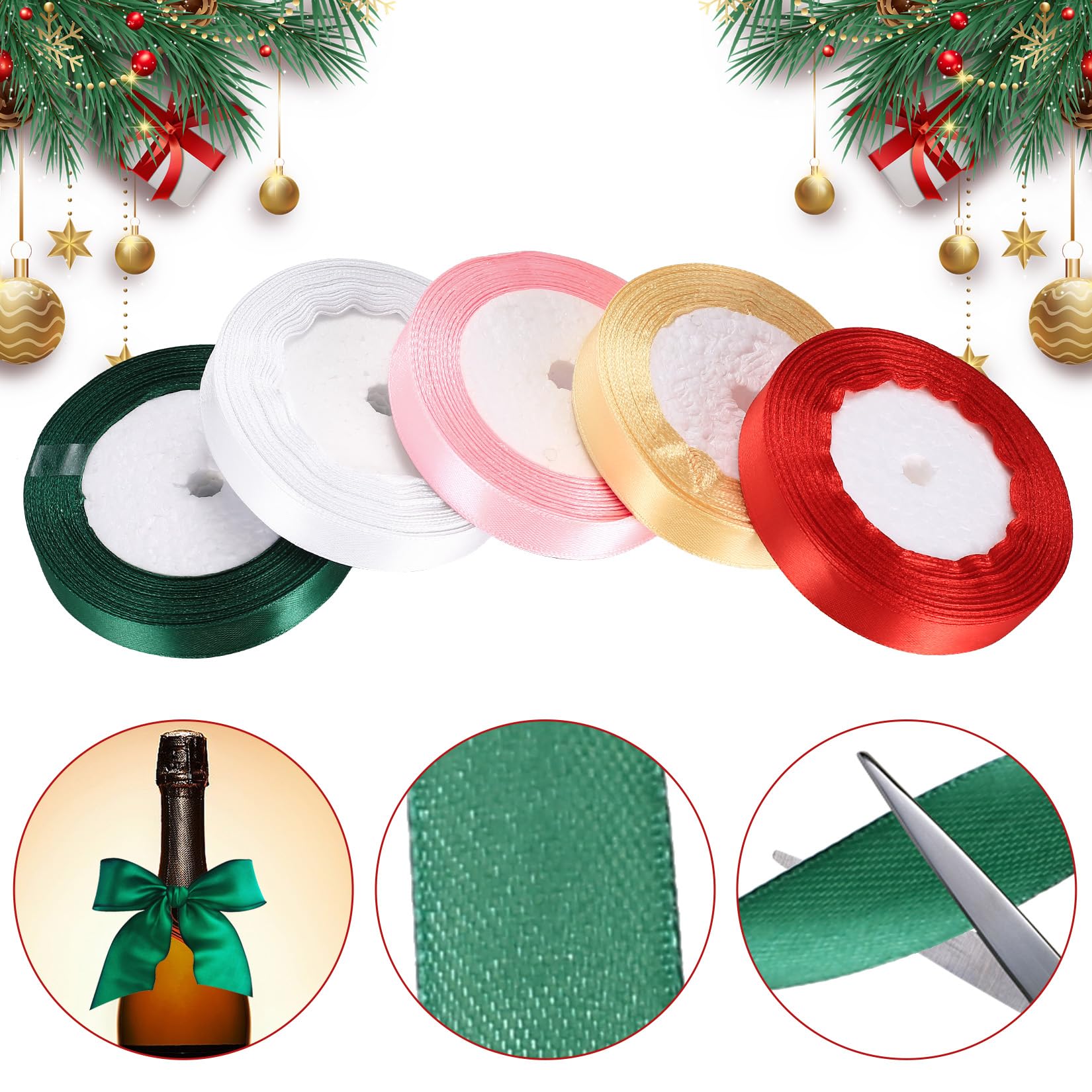 Ruban Satin 8 Couleurs 6mm X 22m Ruban Tissu,Ruban Emballage Cadeau