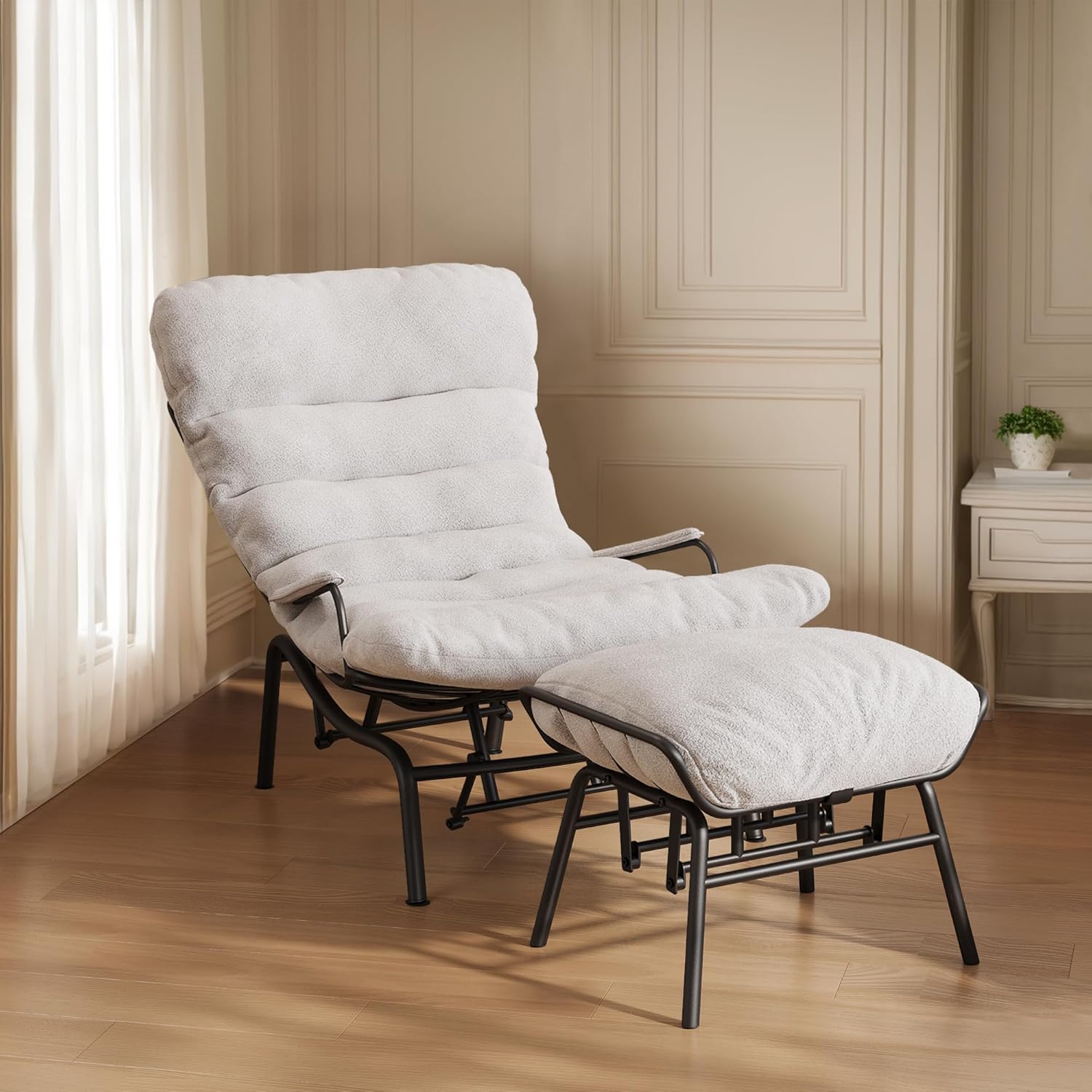 HOOOWOOO Cozy Rocking Chair,Chaise Lounge Chair Indoor,Accent Chair with Ottoman for Bedroom,Living Room,Office(Cloud Velvet White)
