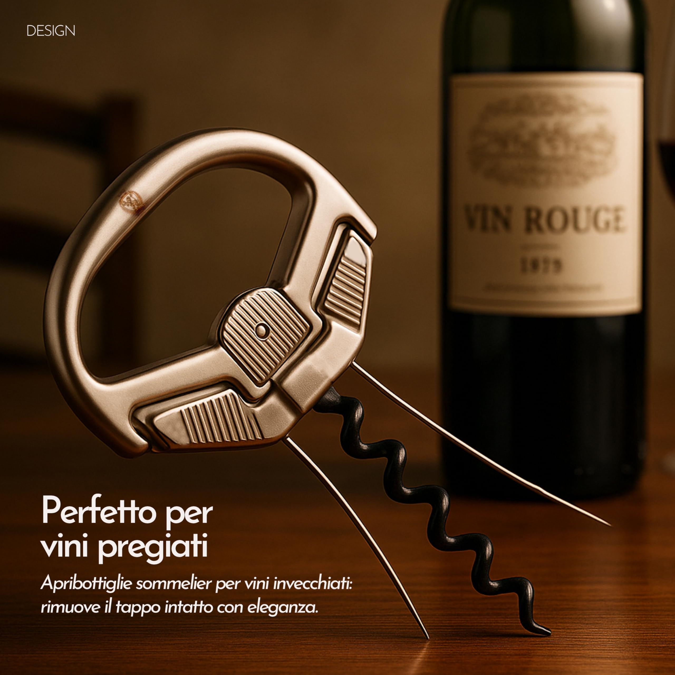 Cavatappi Professionale con Doppia Lama e Verme per Vini Invecchiati - Apribottiglie di Alta Qualità per Appassionati di Vino e Sommelier - Design Elegante e Versatile