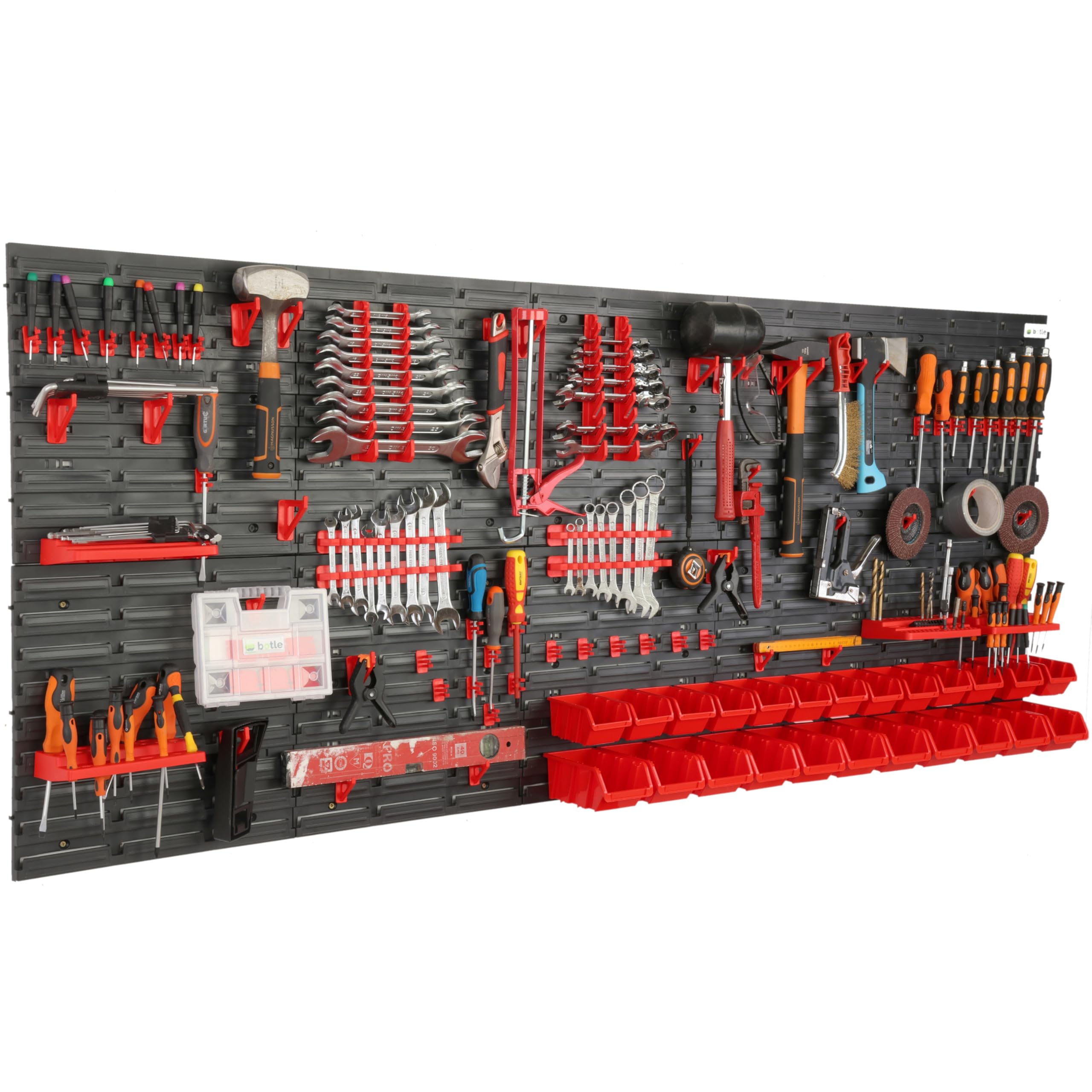 Étagère murale à outils, dimensions 200 x 80 cm, 24 compartiments, porte-outils noir/rouge, étagère d'atelier en plastique, système de rangement, étagère à bacs, étagère ultra-résistante, extensible