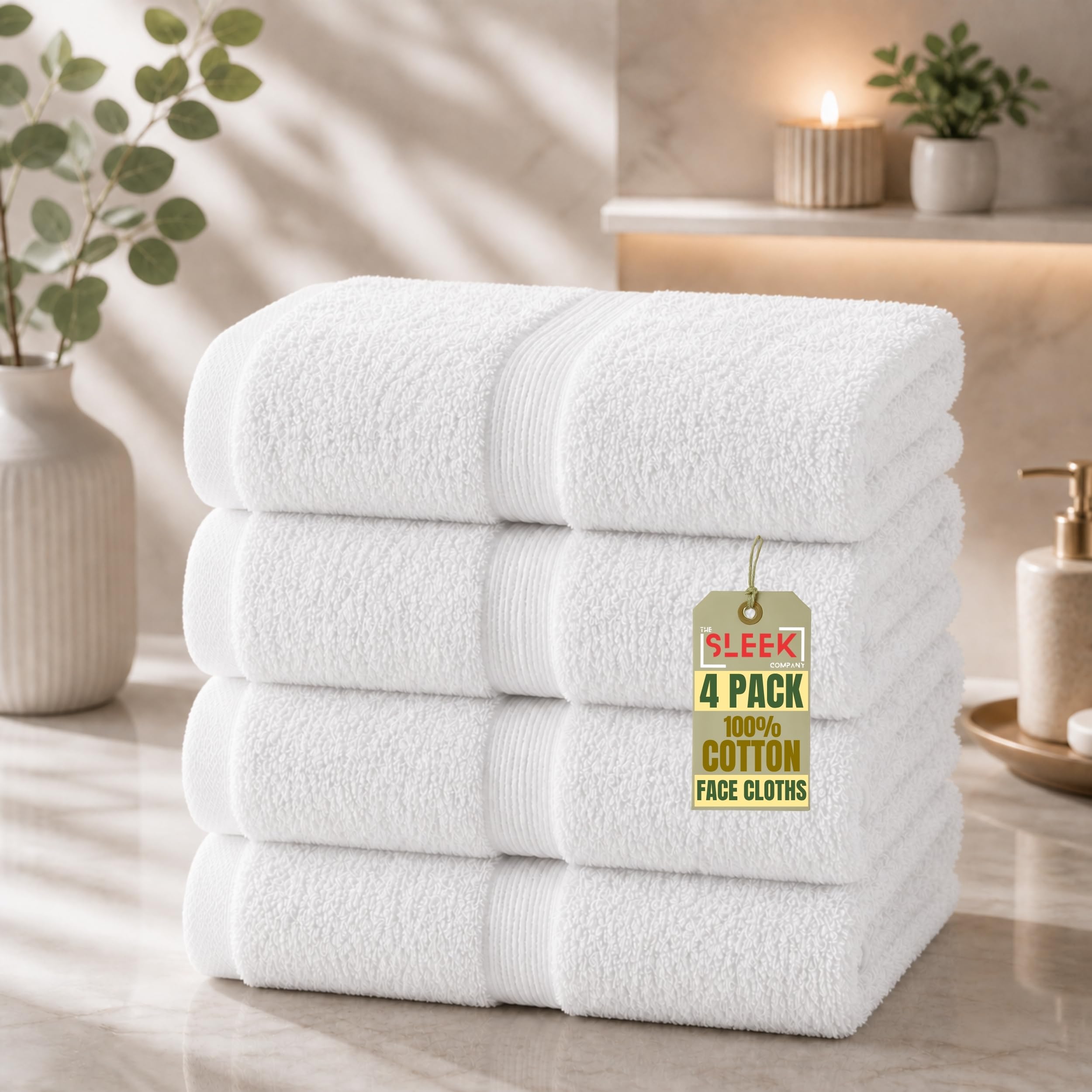 600 GSM Royal Egyptian Cotton Face Cloths (30x30cm) – Pack Of 4 – Soft & Absorbent Flannels Face Cloth – Hypoallergenic & Durable Towel – Quick Dry Face Towels for Homes, Hotels, Spas & Gyms (White)