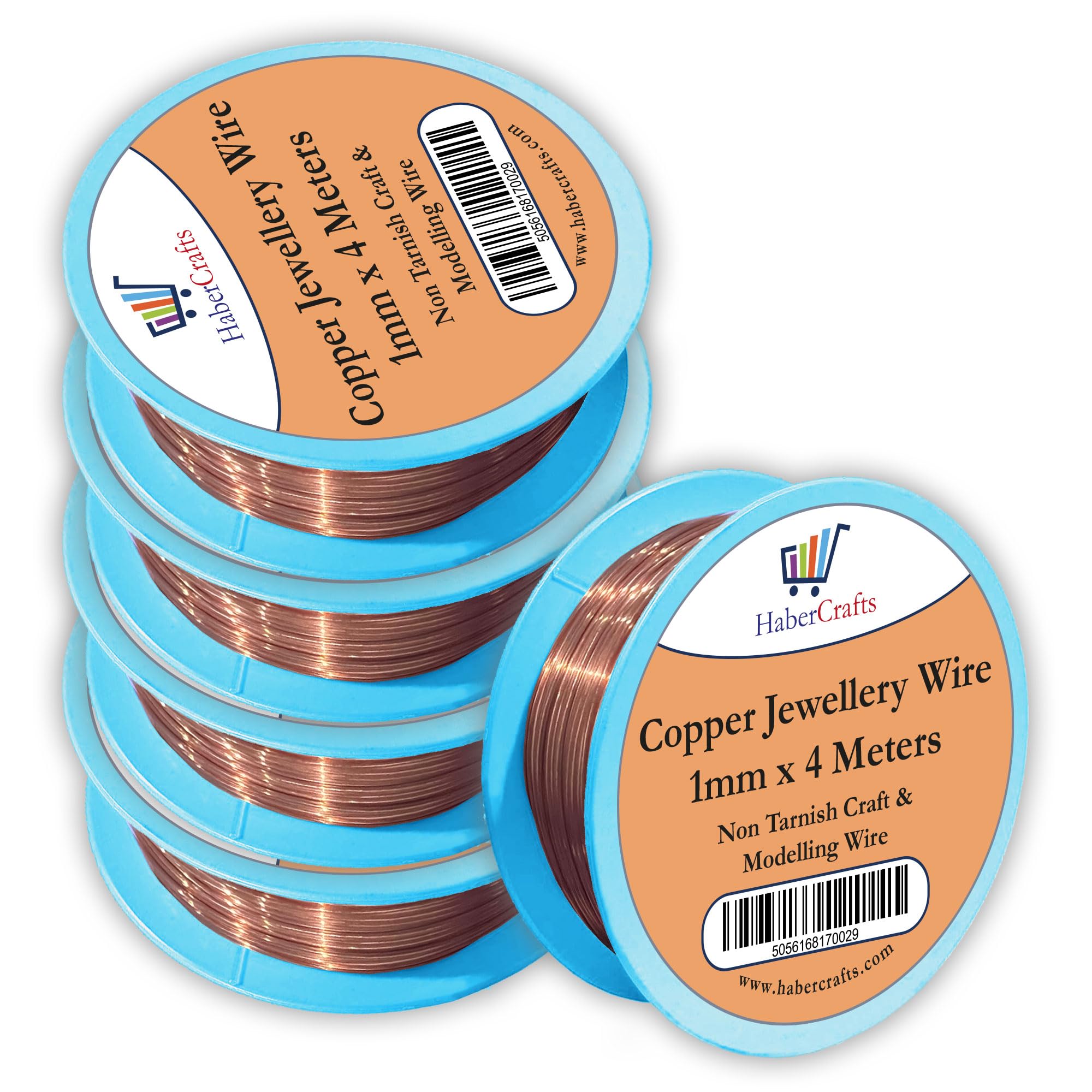 Habercrafts Copper - 1Mm 1Mm Copper Jewellery Wire Tarnish Proof Brass Bendable Metal Wire For Jewellery Making Sculpting Modelling Crafts Wire Weaving & Wrapping (1Mm - Copper - 18 Gauge - 5 Spools - 20 Meters)