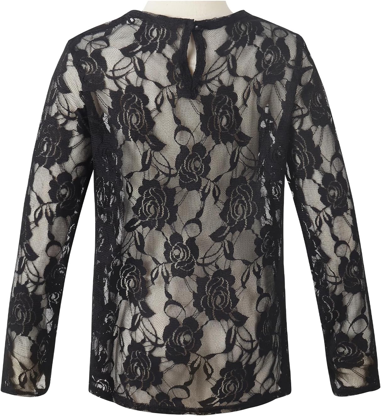Noomelfish Girls Lace Long Sleeve Layering Tops Sheer Mesh Tee Shirts Blouse (5-12 Years) - Image 4