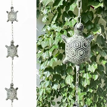 8.5 Feet Heavy Duty Stainless Steel & Cast Iron Turtles Rain Chain for gutters,Green
