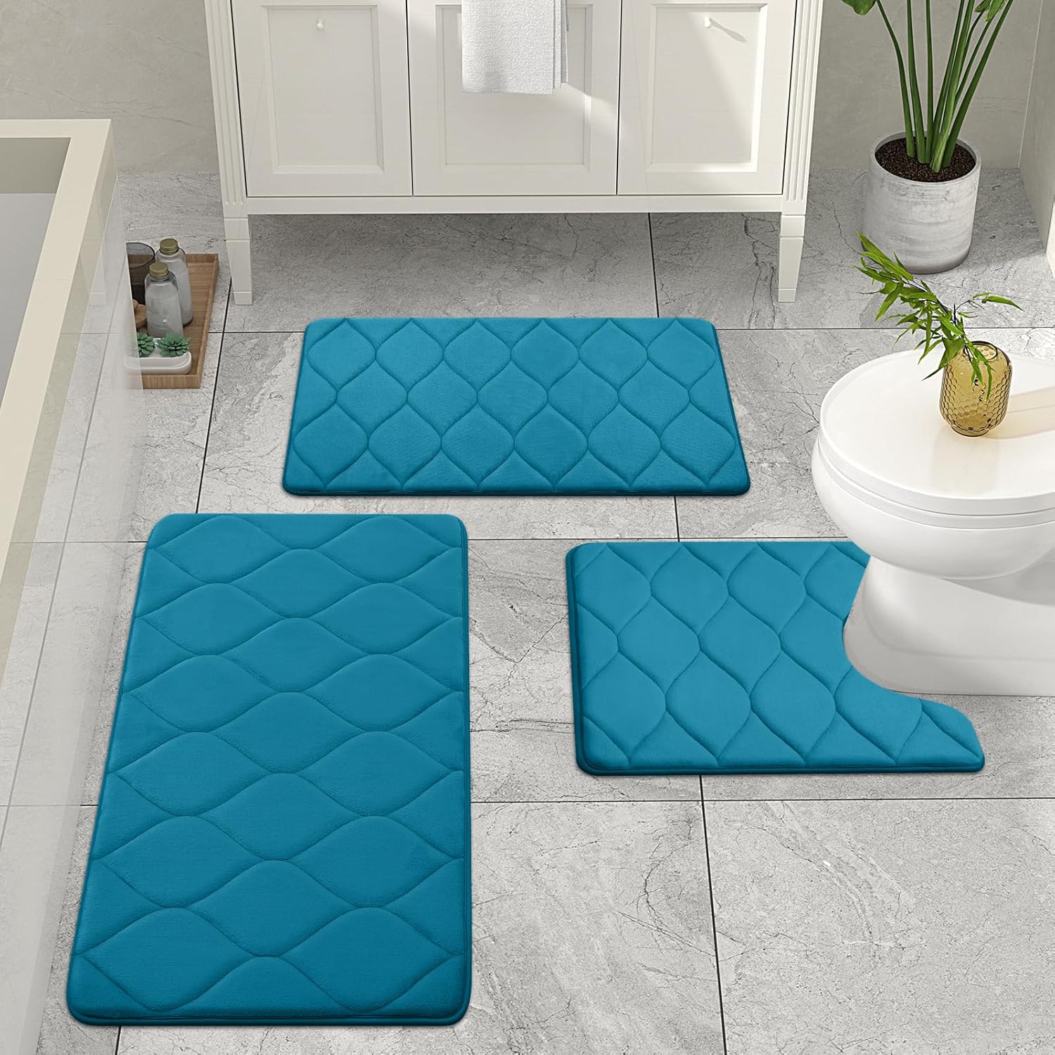 Colorxy Memory Foam Bathroom Rugs, Ultra Soft & Non-Slip Bath Mat, Water Absorbent and Machine Washable Bath Carpet Rug for Shower Bathroom Floor Rugs, 30''x20'', Peacock Blue