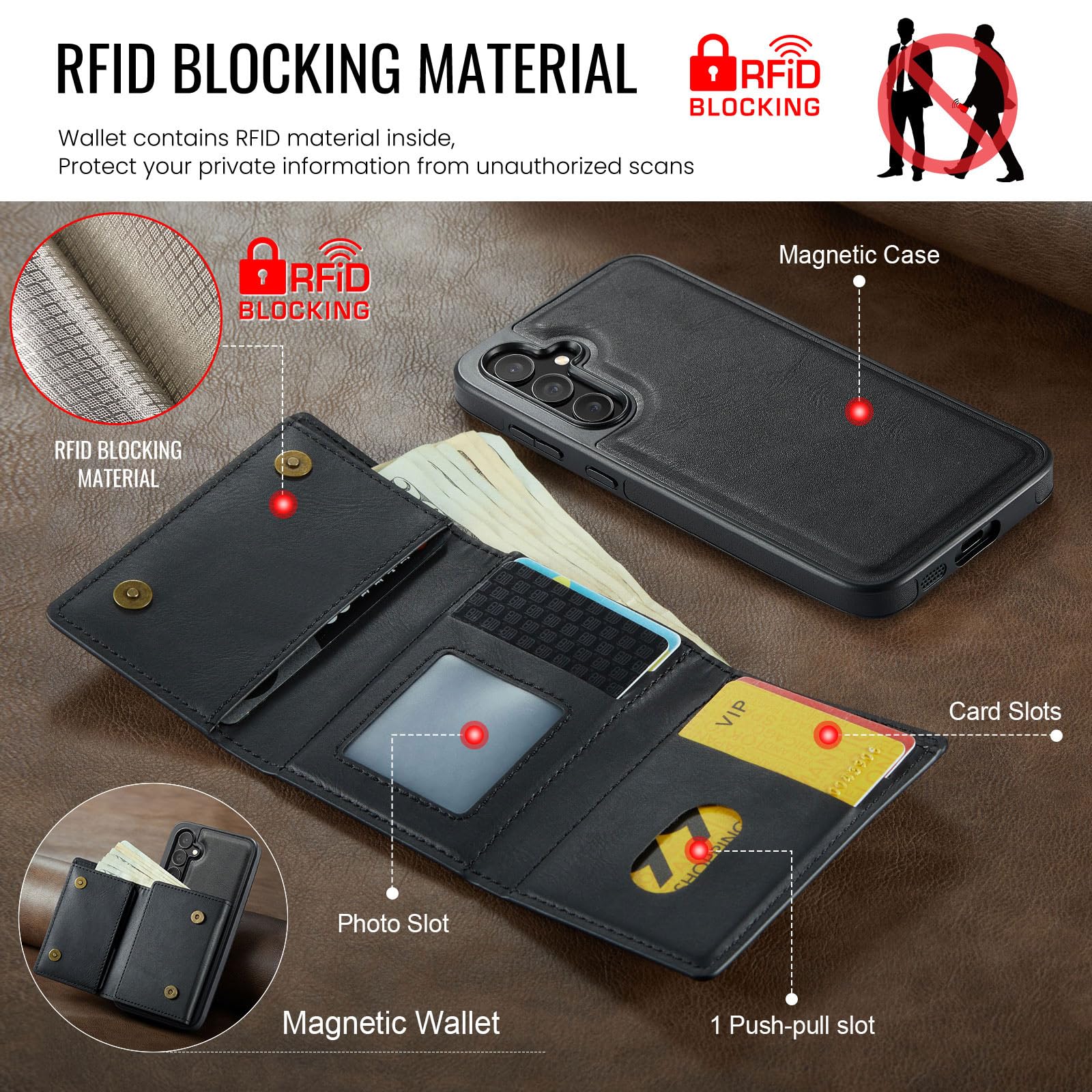 Asuwish Funda de teléfono para Samsung Galaxy S25 5G, tipo cartera, magnética, desmontable, con carga inalámbrica y bloqueo RFID, tarjetero de crédito, soporte abatible, resistente S 25 25S G5,