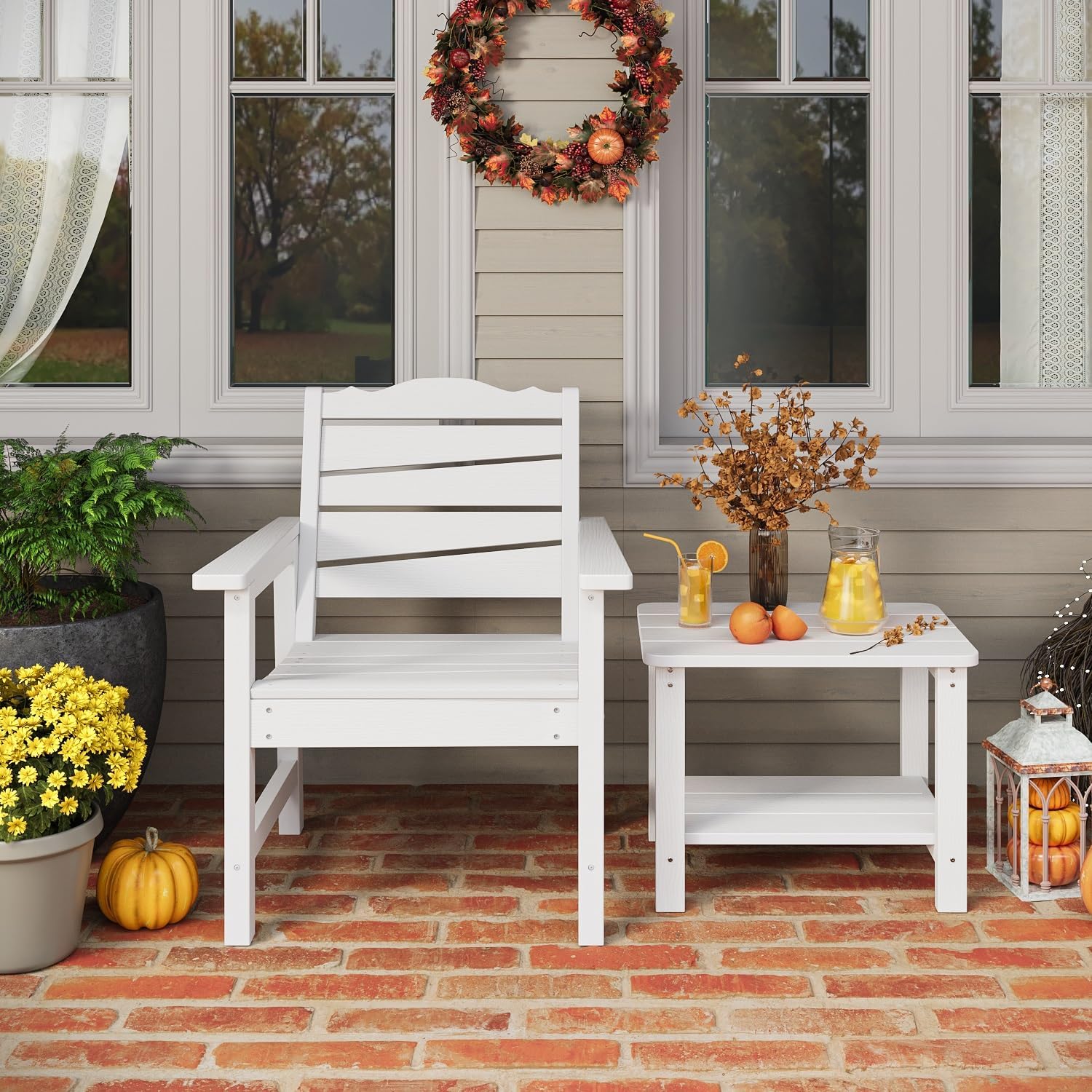 Patio Chairs Set of 2, Weatherproof HIPS Outdoor Dining Chair with Ergonomics Wide Seat, 400lbs Capacity Outdoor Chairs for Garden, Porch, Lawn & Backyard, White