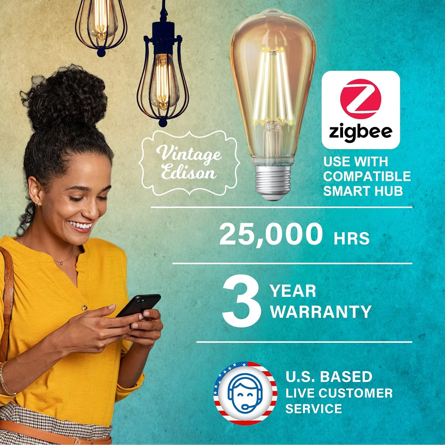 Sengled Zigbee Edison Bulb, Smart Hub Required, Work with SmartThings and Echo with Built-in Hub, Dimmable Filament ST19 LED Smart Vintage Edison Bulb, Voice Activated with Alexa, 2000K/60W Eqv. 2PK