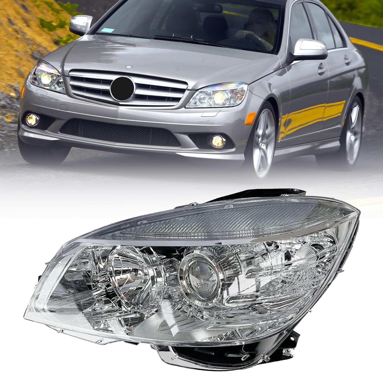 Headlight Compatible for Mercedes Benz W204 C Class C300 C230 C350 2008 2009 2010 2011 Headlamp (Left Side)