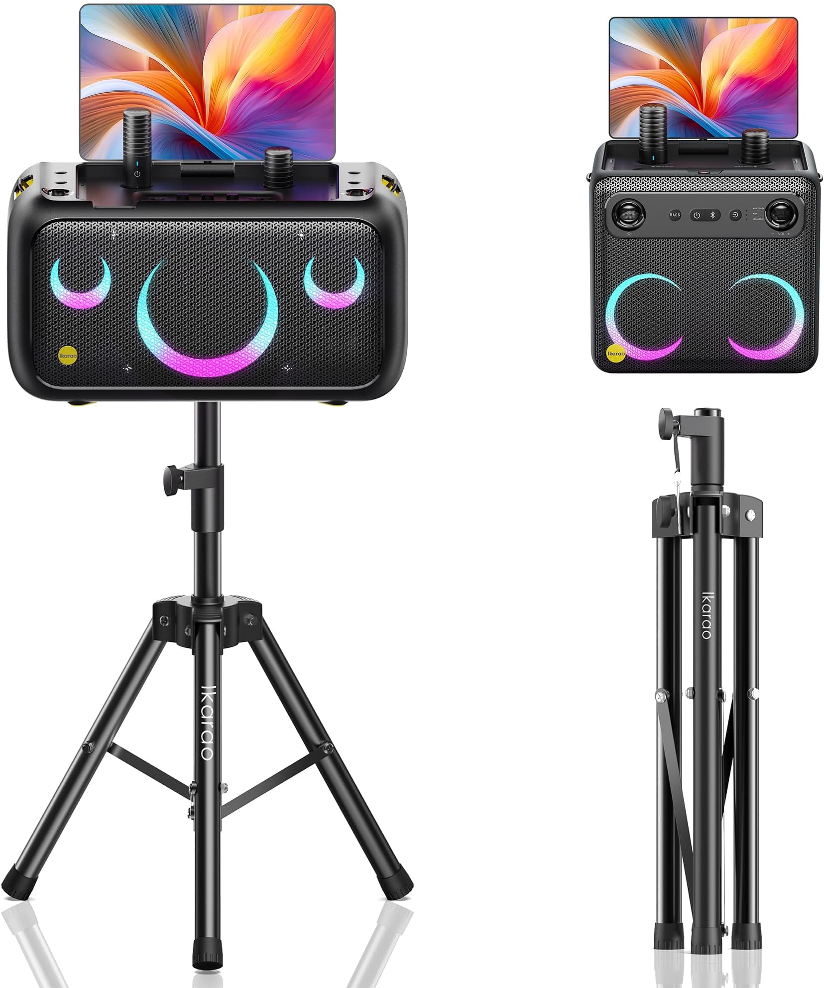 Ikarao Speaker Stand Adjustable Height 36"-47", Heavy Duty Carbon Steel Karaoke Machine Stands with Dual Tension Knobs, Portable Tripod Speaker Mount for PA DJ System & Party, 35mm Insert, 66lbs Load