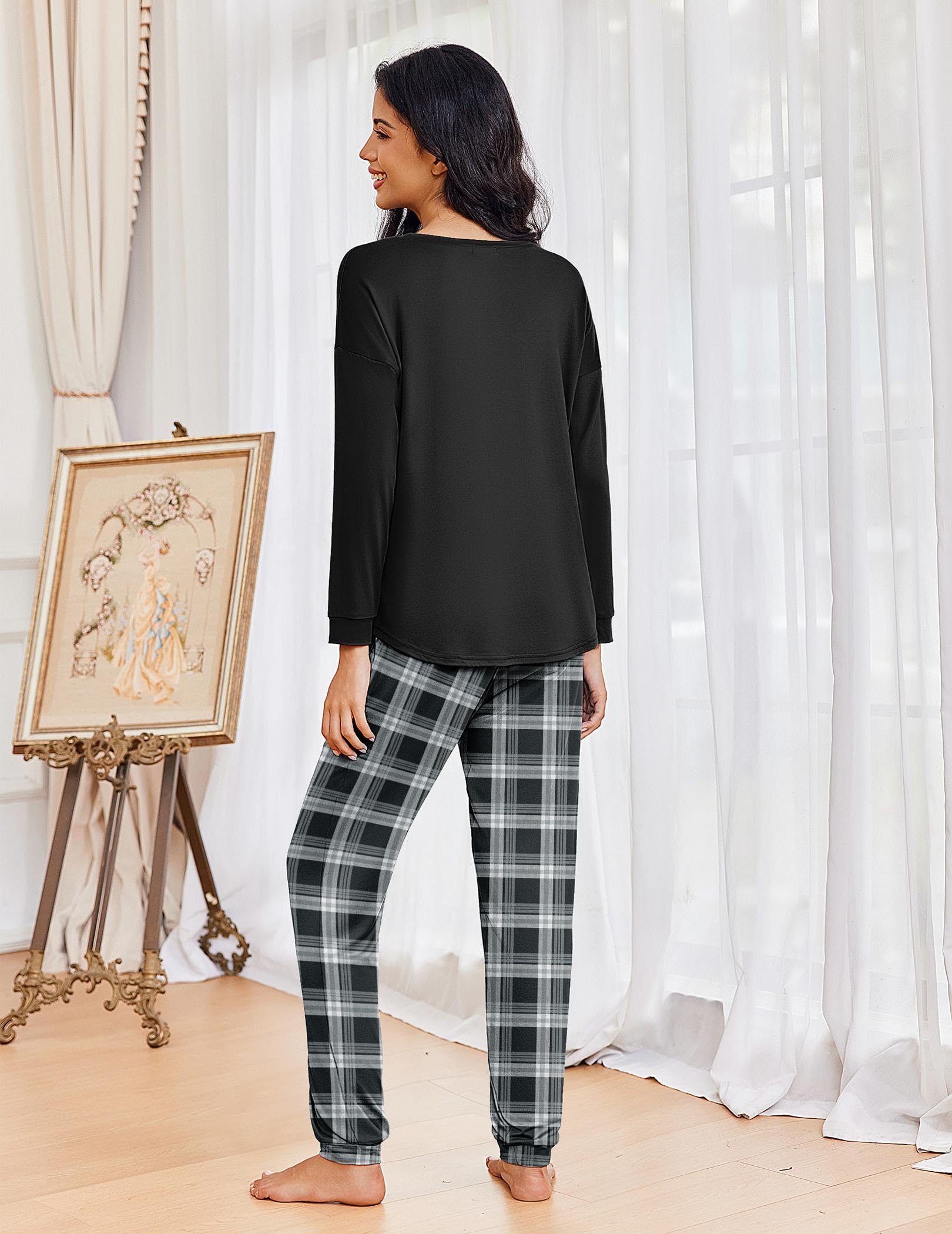 Ekouaer Womens Pajamas Set Long Sleeve Christmas PJ Sets Soft Lounge Set for Women Sleepwear Joggers with Pockets