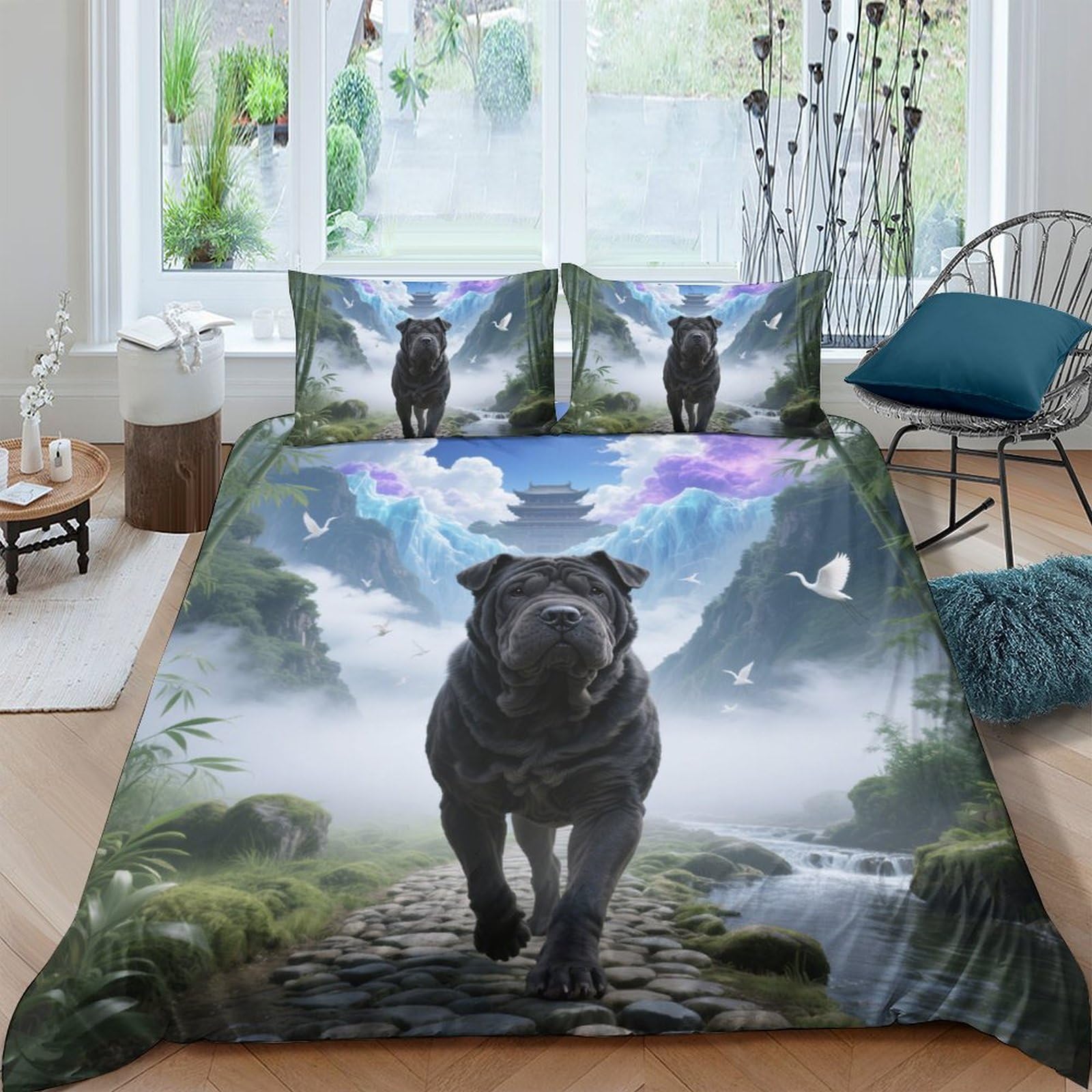 Ctjqhvkz Style-5 3D Printed Mountain Landscape Fitted Sheet Microfiber Soft Dog Art Bed Cover For Bedroom Dorm Decor Single（135X200cm）
