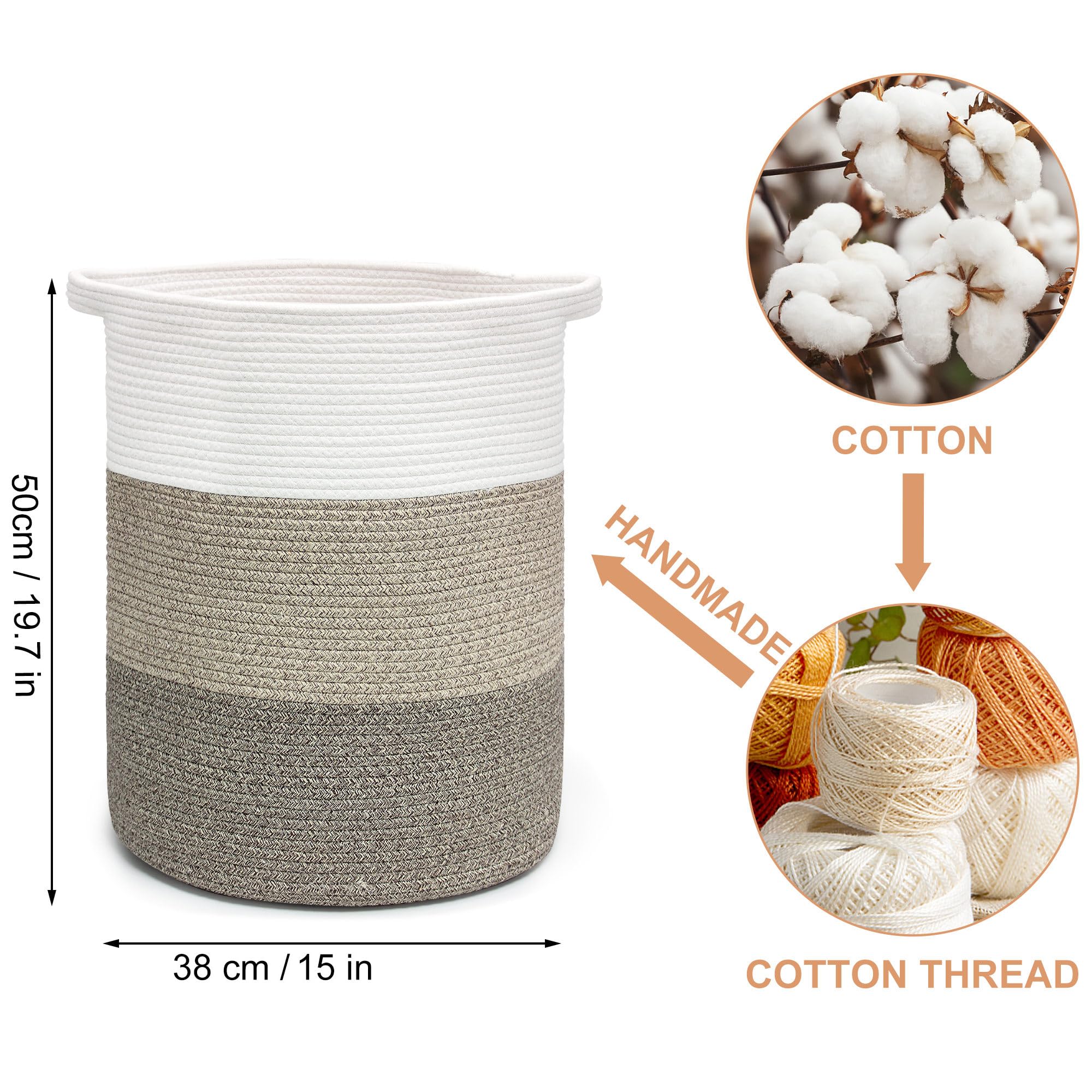 Goodheim Tall Cotton Rope Laundry Basket with Handles - Image 2