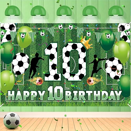 Decoraciones de fiesta de 10 cumpleaños de fútbol para niños y adolescentes, pancarta grande de cumpleaños con temática deportiva para fútbol,