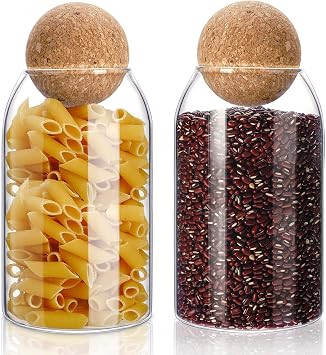 2 Pcs Glass Jar with Ball Cork Lid Set Food Storage Containers, 800ml/ 27oz