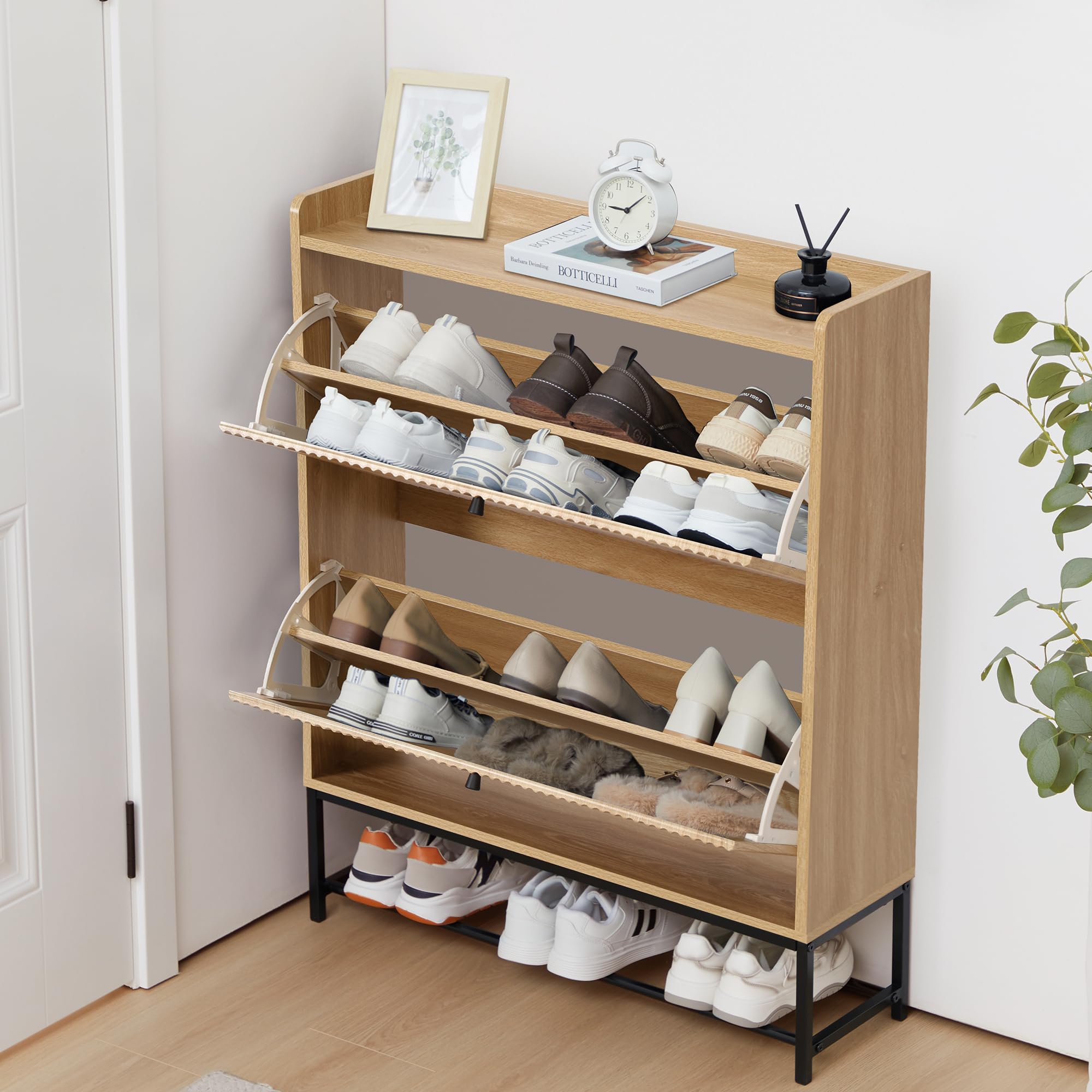 Pattern Shoe Cabinet - Organizador de almacenamiento de doble capa, doble puerta, diseño moderno y duradero con estantes ajustables