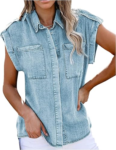 Button Down Denim Shirt Casual 