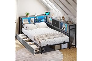 DICTAC Corner Twin Daybed with Bookcase Storage