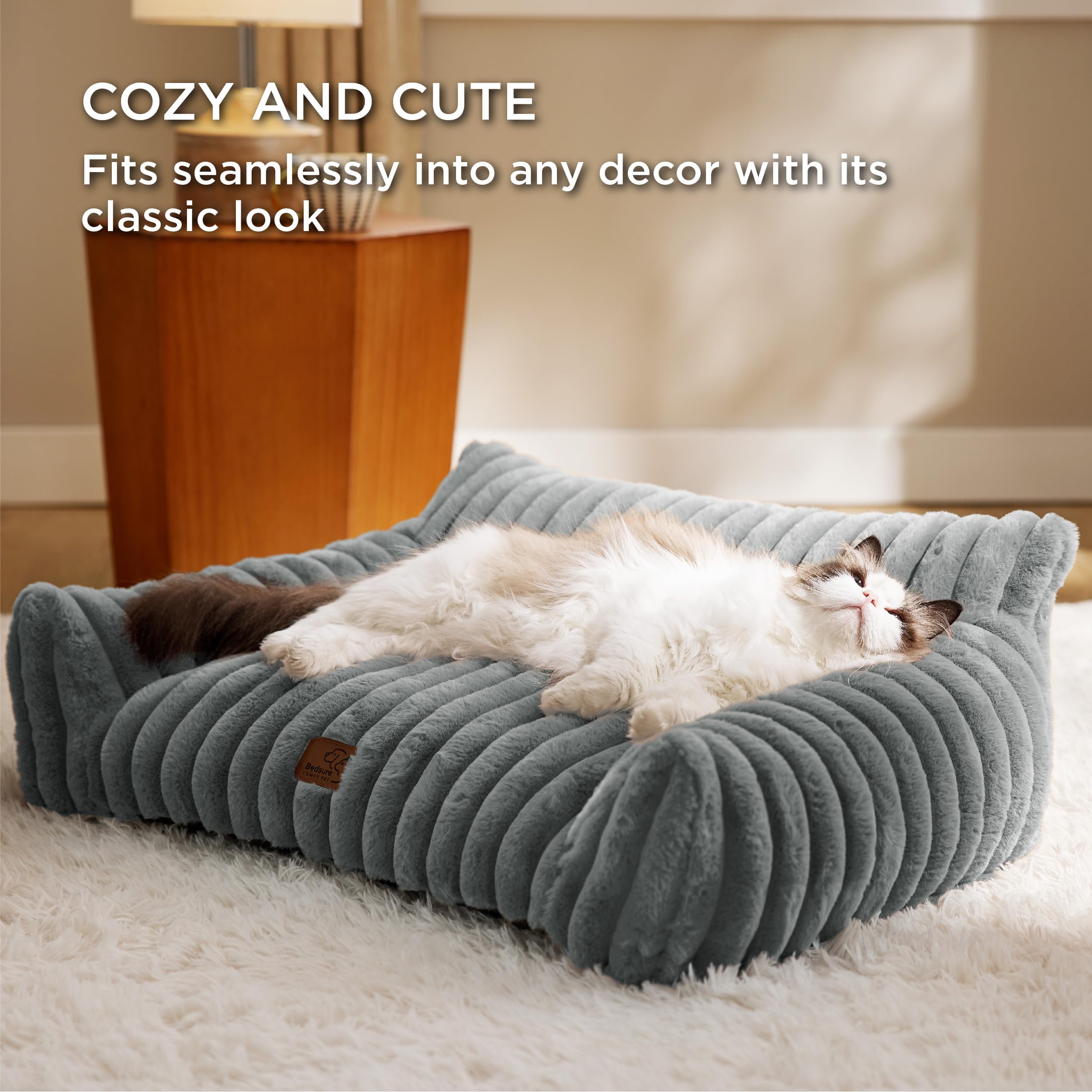 BEDSURE Katzenbett groß orthopädisches Hundesofa - 76x51x25cm Hundebett kleine Hunde waschbar Katzensofa große Katzen rutschfeste Katzencouch, dunkelgrau