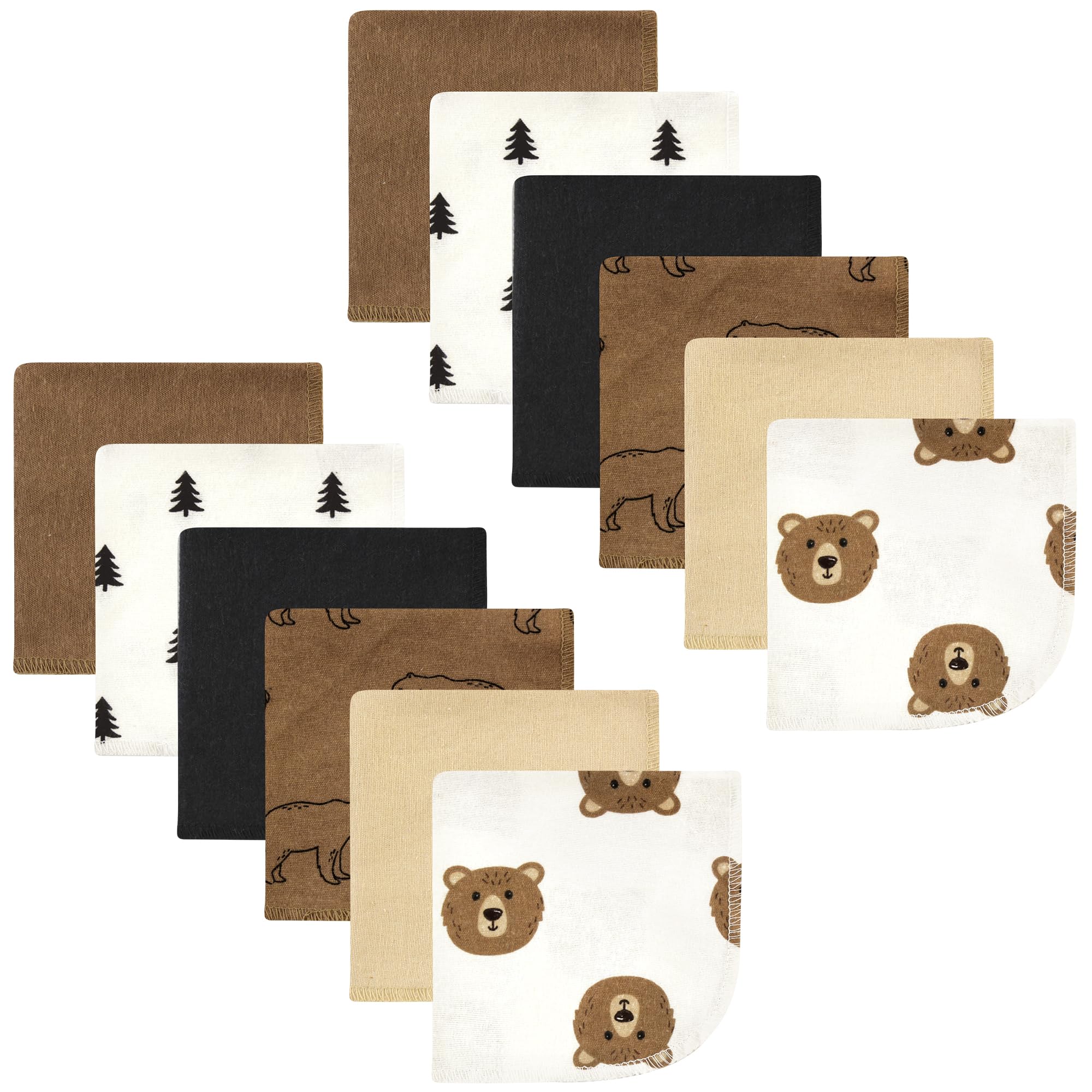 Hudson Baby Unisex Baby Flannel Cotton Poly Washcloths, Brown Bear 12 Pack, One Size