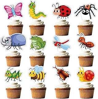 24Pcs Summer Spring Insects Cupcake Toppers Bee Bugs Snails Ladybug Cupcake Bug Party Favors For Girls,Boys, Baby Shower Birthday Party Decorations