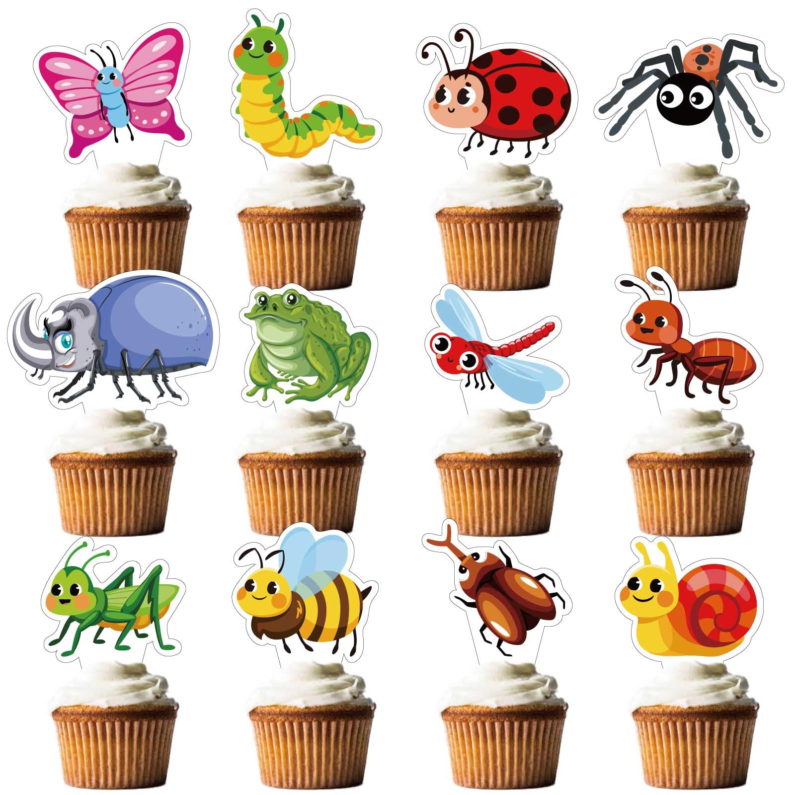 24Pcs Summer Spring Insects Cupcake Toppers Bee Bugs Snails Ladybug Cupcake Bug Party Favors For Girls,Boys, Baby Shower Birthday Party Decorations