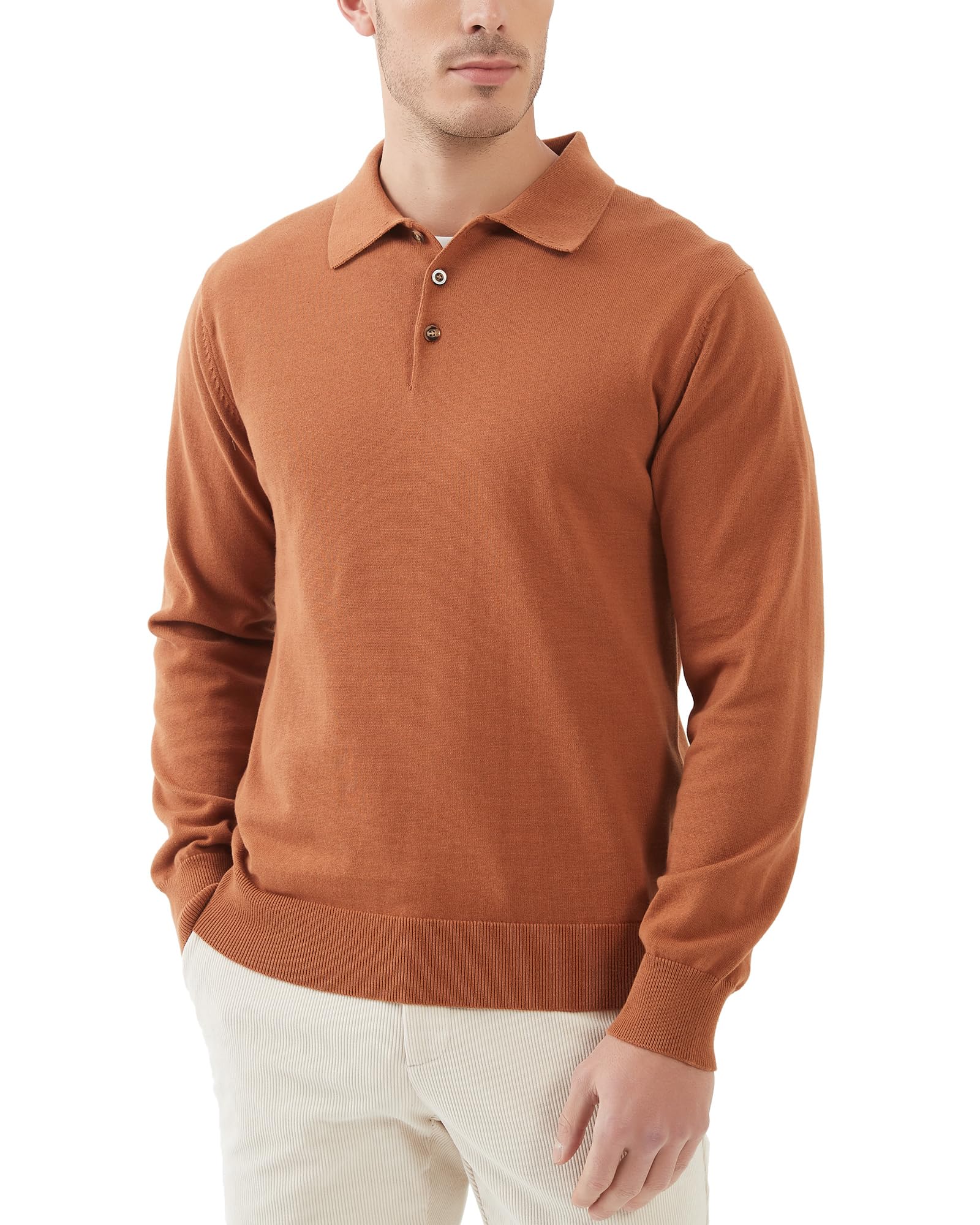 KALLSPIN Men's Cotton Knit Polo Sweater Classic Casual Long Sleeve Collared Pullover Sweater