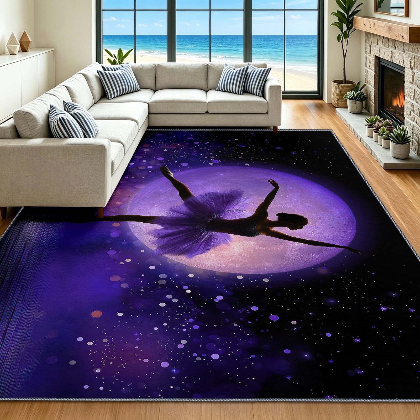 Dywany do sypialni, salonu, 120 x 180 cm, sylwetka baletnicy, super miękki dywan z krótkim włosiem, gwiaździste niebo, marzycielski, nie gubi włosia, dywan do jadalni, łatwy do czyszczenia