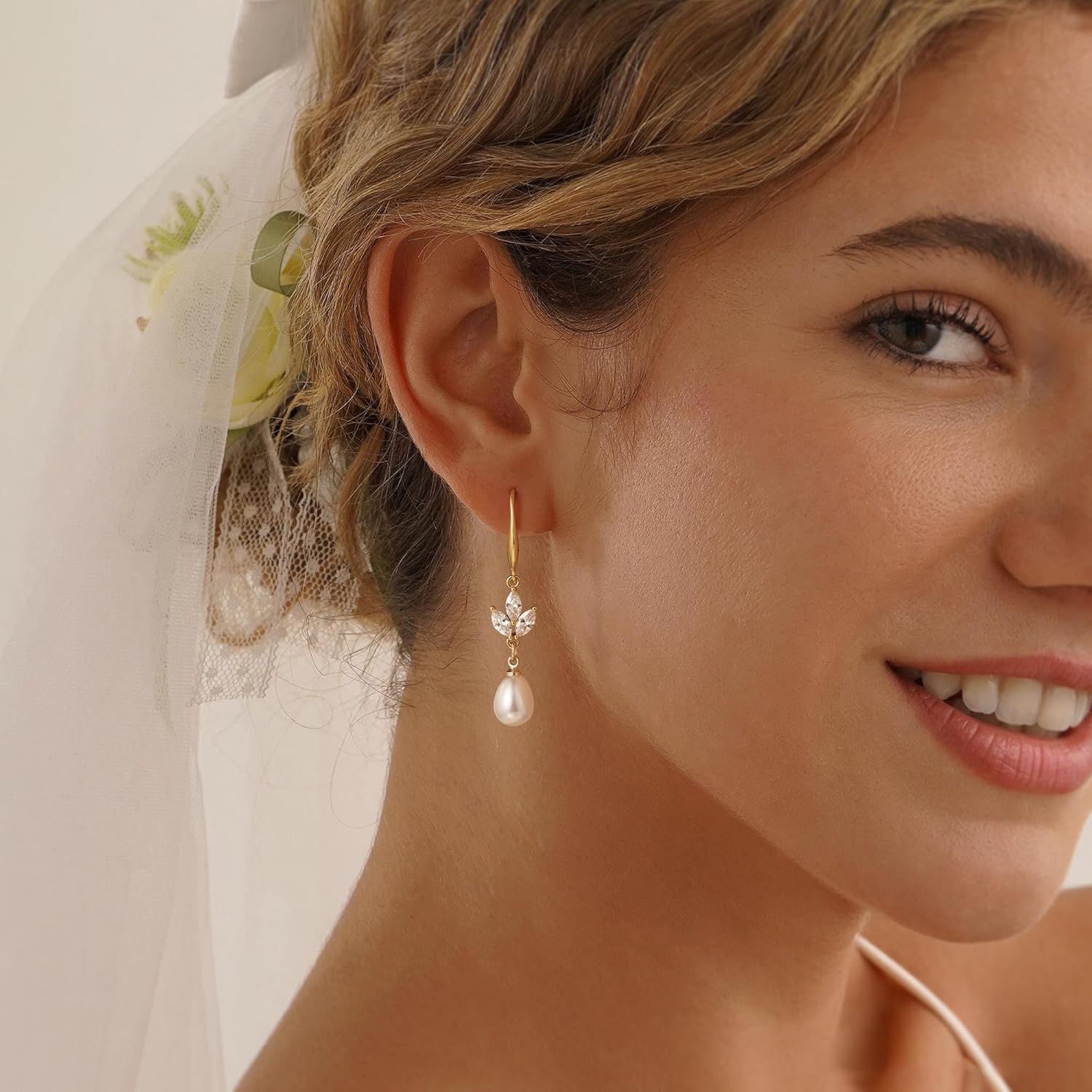 Gold Plated Freshwater Pearl Dainty Earrings for Women Dangle Formal 14K Plated Drop Heart Earrings Prom Wedding Long Hypoallergenic Trendy Jewelry Gifts - Image 2