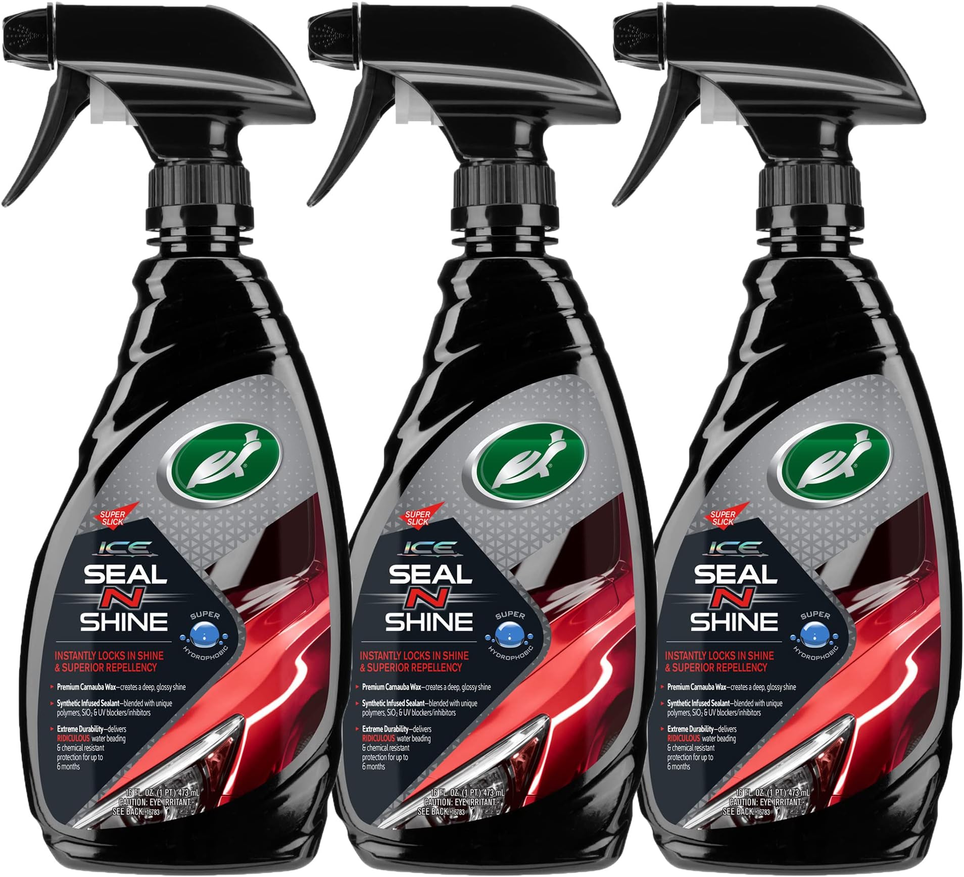 Turtle Wax ICE Seal N Shine, Car Wax Sealant, High Gloss Shine, Insane Water Beading and Durable Paint Protection, Carnauba Wax Infused, For Paint, Wheels, Glass, Plastics and More, 16oz (Pack of 3)