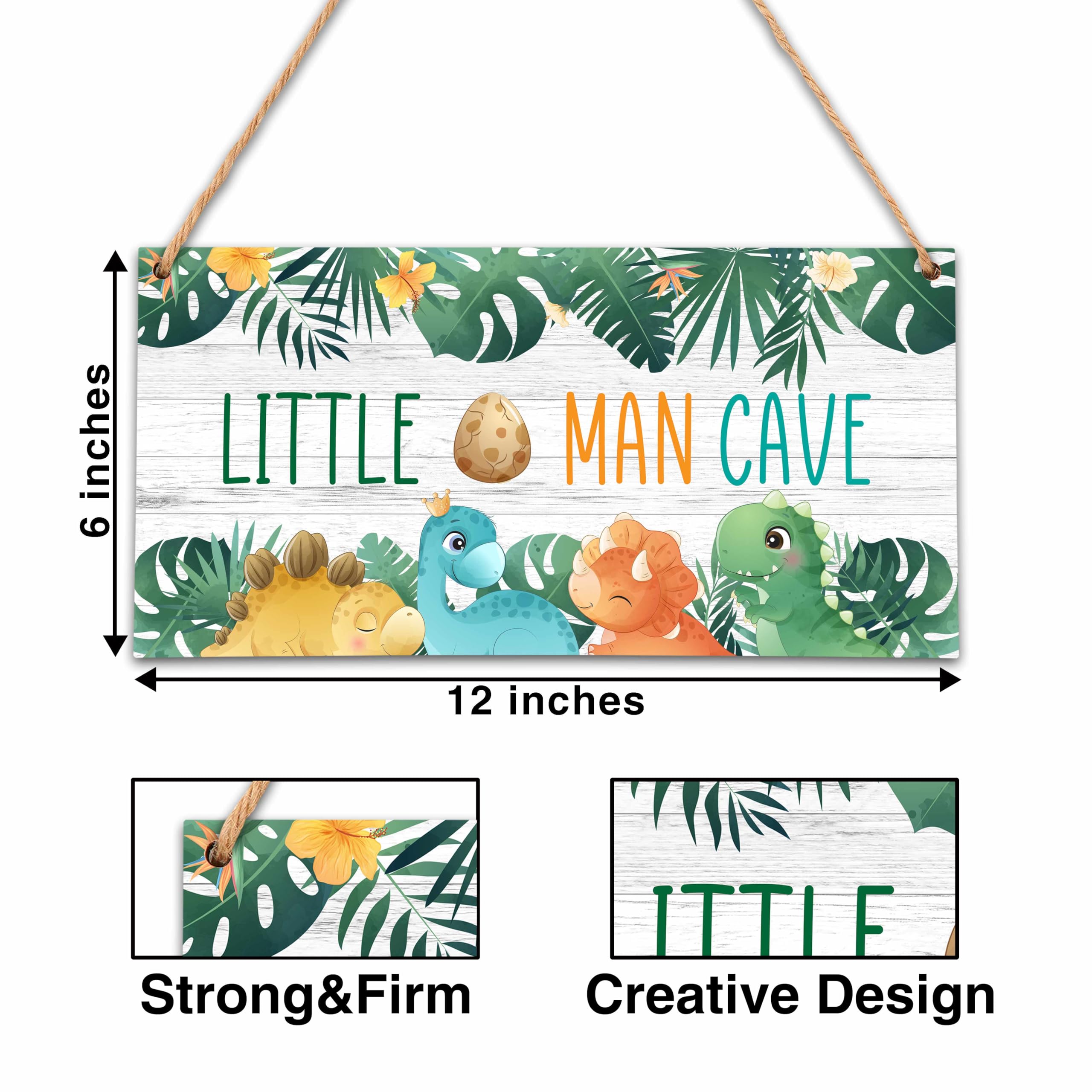 Little Man Cave, Woodland Dinosaur Room Decor, Boys Decorations for Bedroom Nursery Playroom Wall Art (6