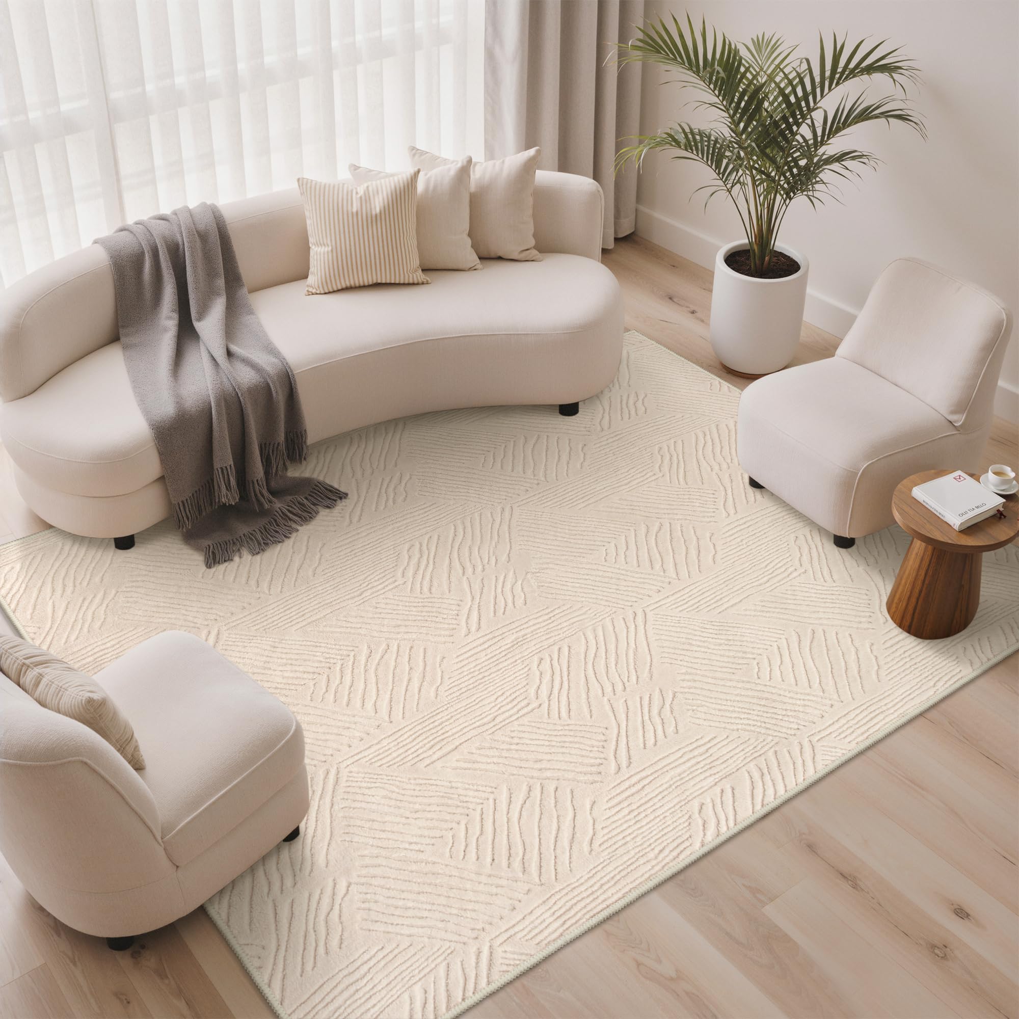 BEIMO Tapis Salon 160x230 cm - Tapis Doux Effet 3D, Crème, Haute Densité, Lavable, Antidérapant, Facile à Entretenir et résistant - Idéal pour Salon et Chambre