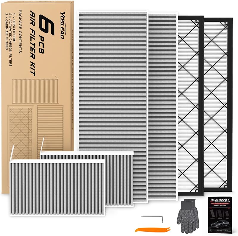 Kit com 6 filtros de ar-condicionado para cabine Tesla Model Y Yoslead 2020–2026