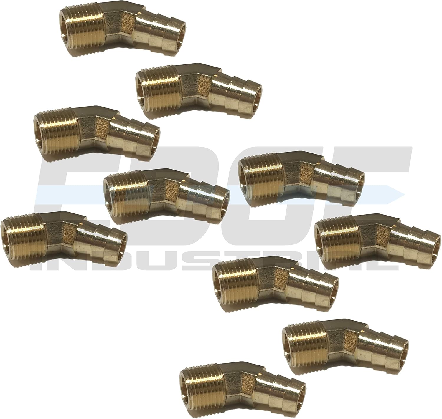 1/2 Hose ID to 3/8 Male NPT MNPT 45 Degree Brass Elbow Fitting Fuel / AIR / Water / Oil / Gas / WOG (Qty 10)
