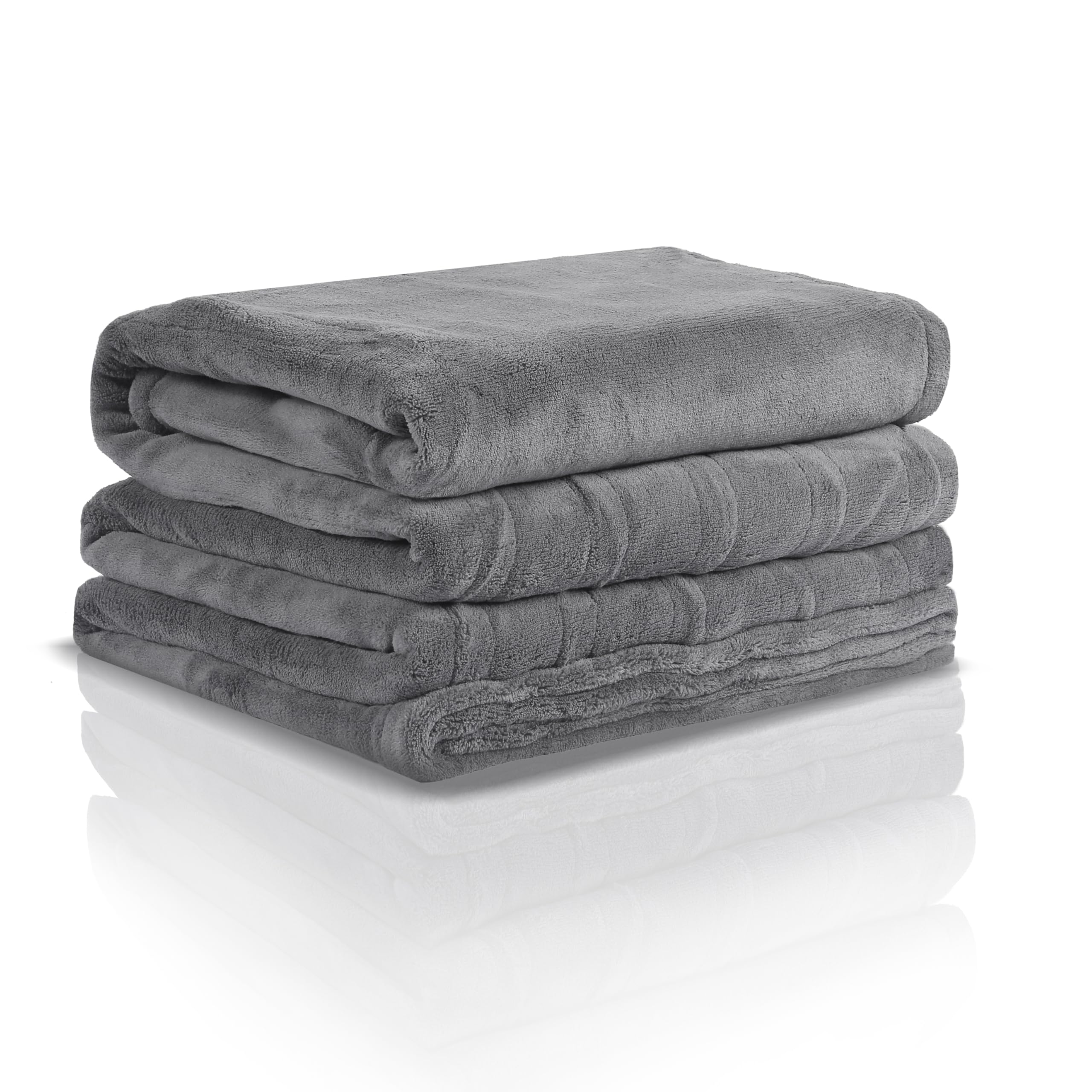 SUNNY HEAT Electric Heated Blanket 62”x84” Coral Fleece Twin Size with 4 Heating Settings and 10 Hours Auto-Off, Machine Washable and Made with Skin-Friendly Materials-Light Grey