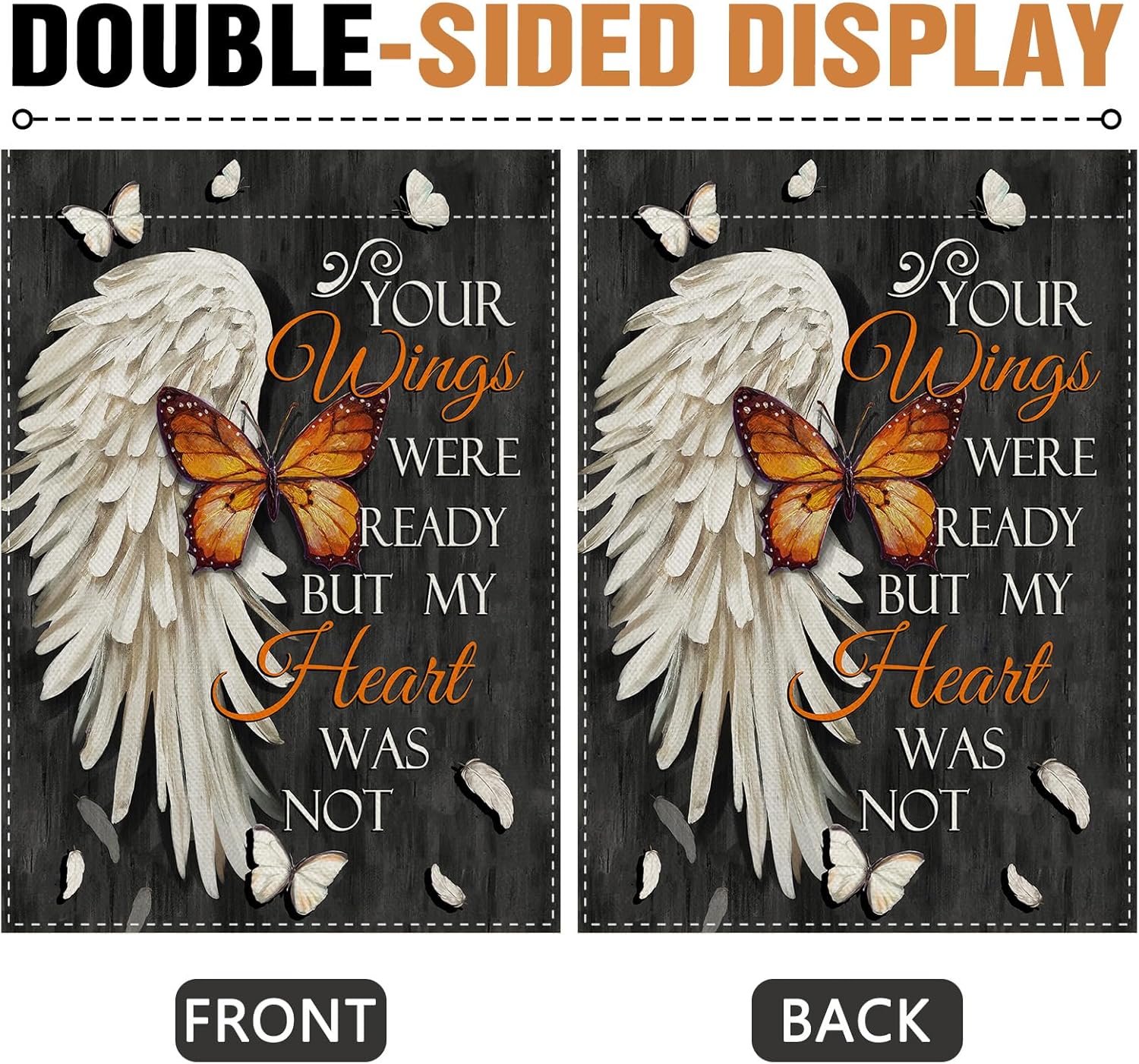 Dyrenson Memorial You Wings Were Ready But My Heart Was Not Decorative Garden Flag, Butterfly Cemetery Yard Outside Home Decoration, Burlap Outdoor Small Decor Double Sided 12 x 18 - Image 3
