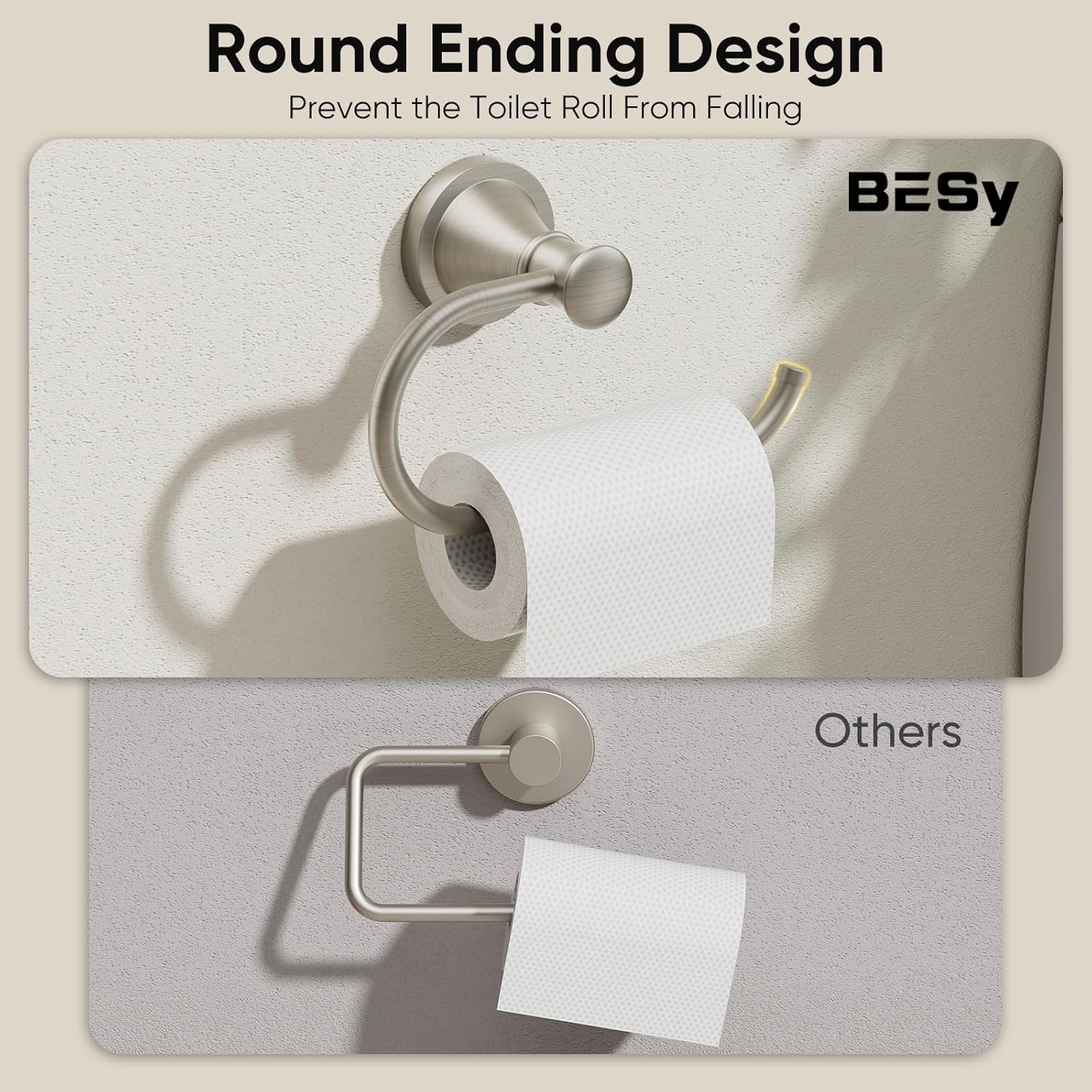 BESy Brushed Nickel Toilet Tissue Paper Holder Brushed Nickel Bathroom Accessories Toilet roll Paper Hanger, Wall Mounted, Rustproof - Image 4