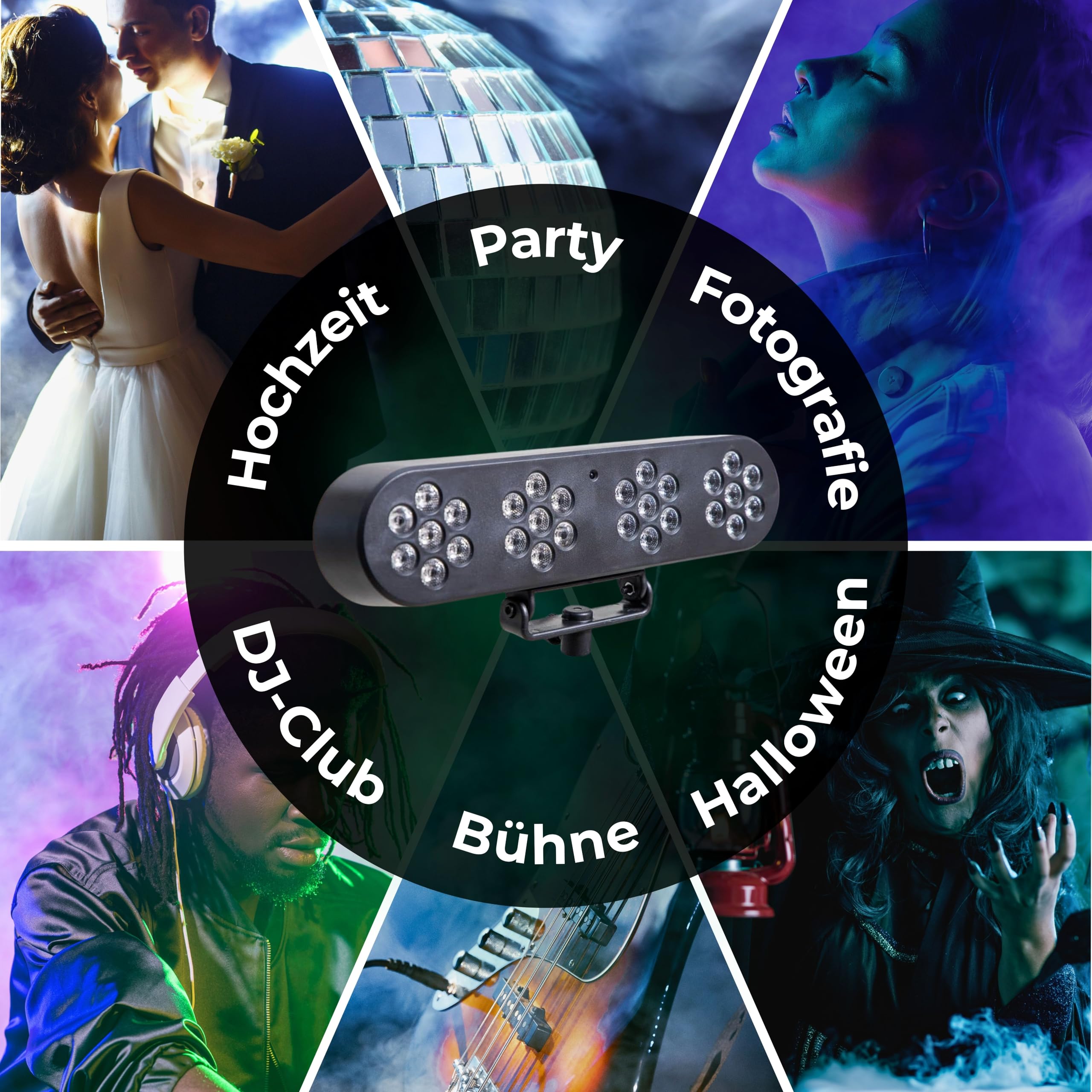 ETEC Professional LED DJ Magic Bank 1 Partybar Effekt Scheinwerfer mit Stativ und Fernbedienung RGB Discolicht Lichtanlage Komplettset PAR Scheinwerfer Veranstaltung Bühne