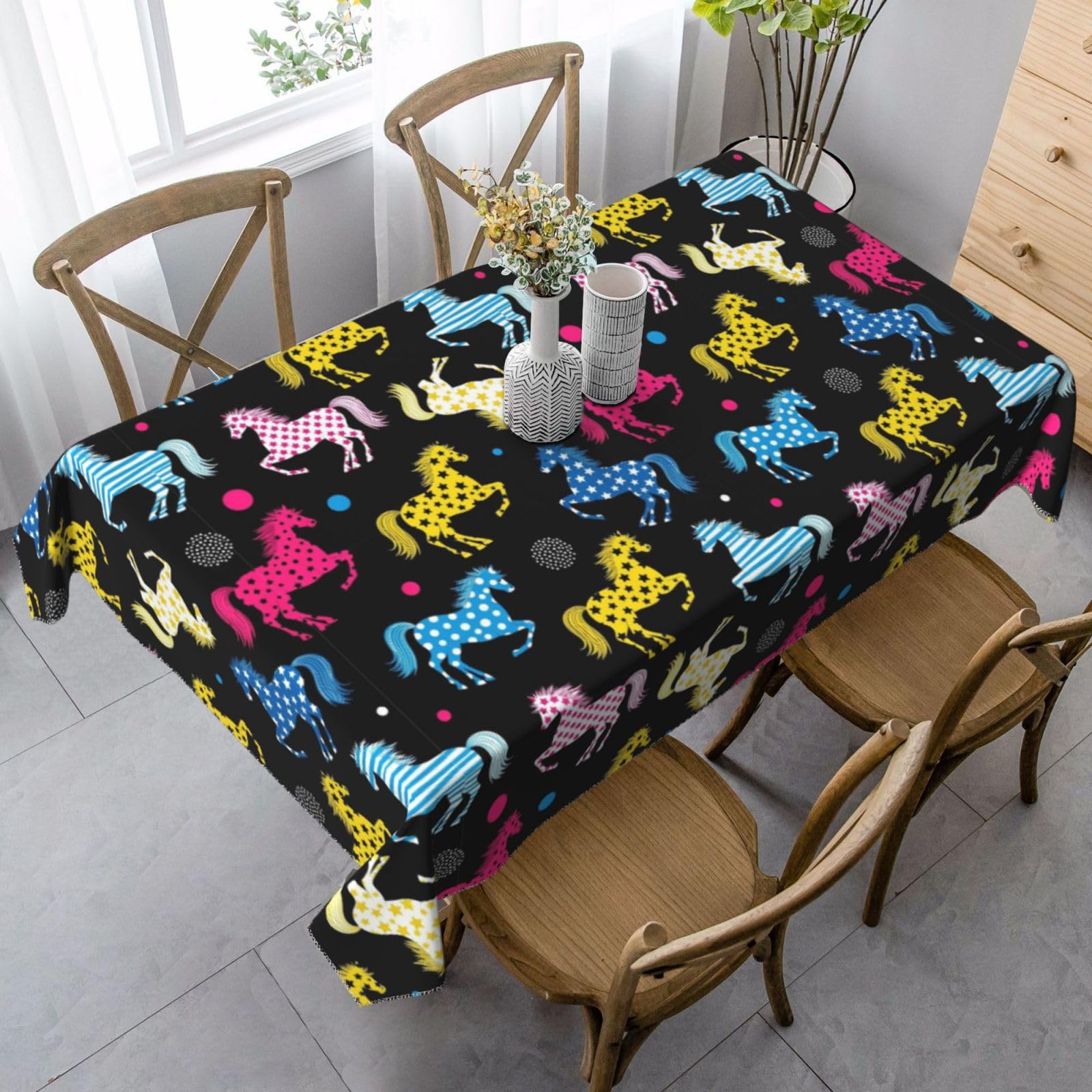 Housse de table pour cocktail plein air et salle à manger nappe cheval noir